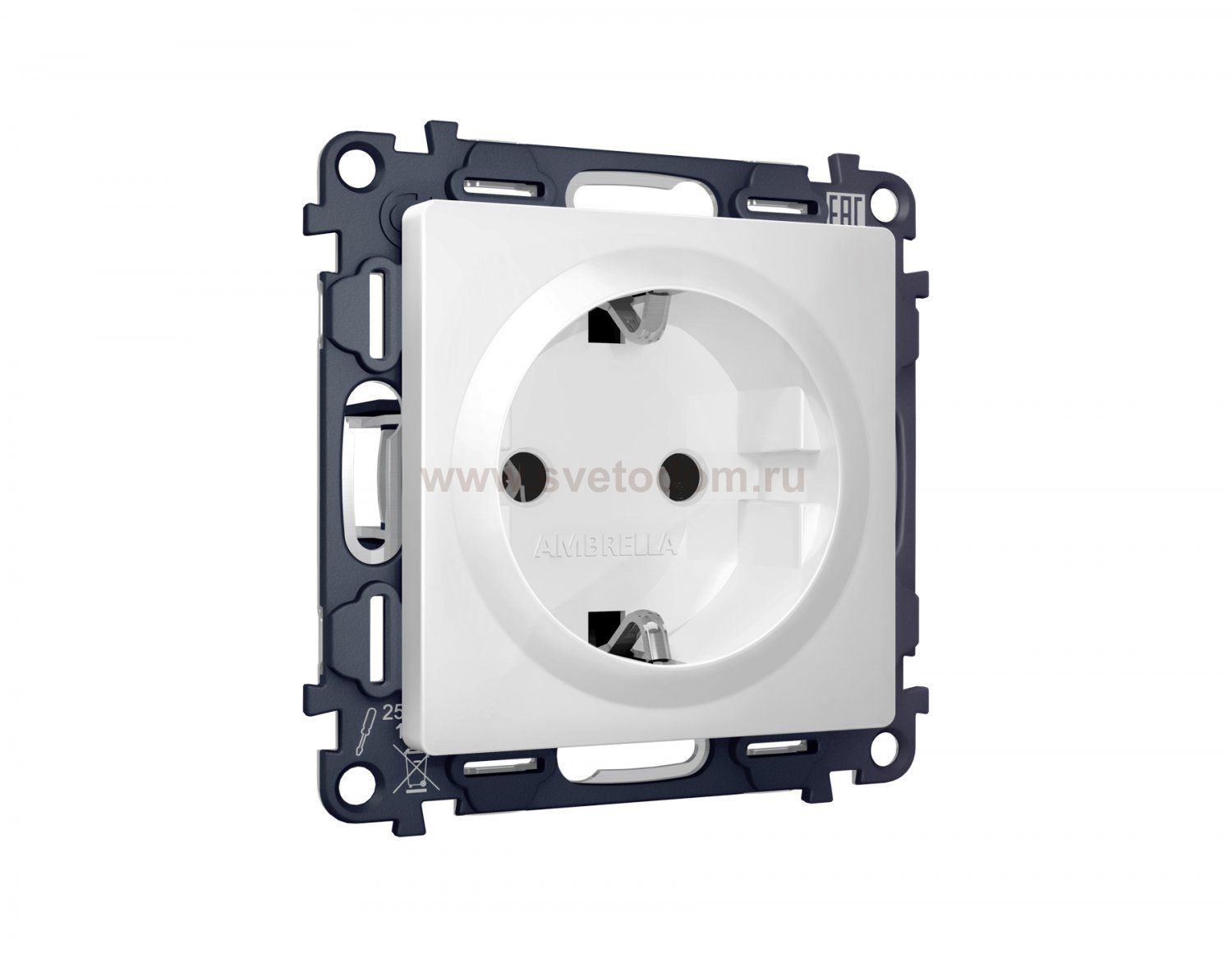 Комплект механизма электрической розетки ALFA MA126010 Белый матовый с заземлением на винтовых зажимах 2P+E 16A-250V QUANT Ambrella Volt