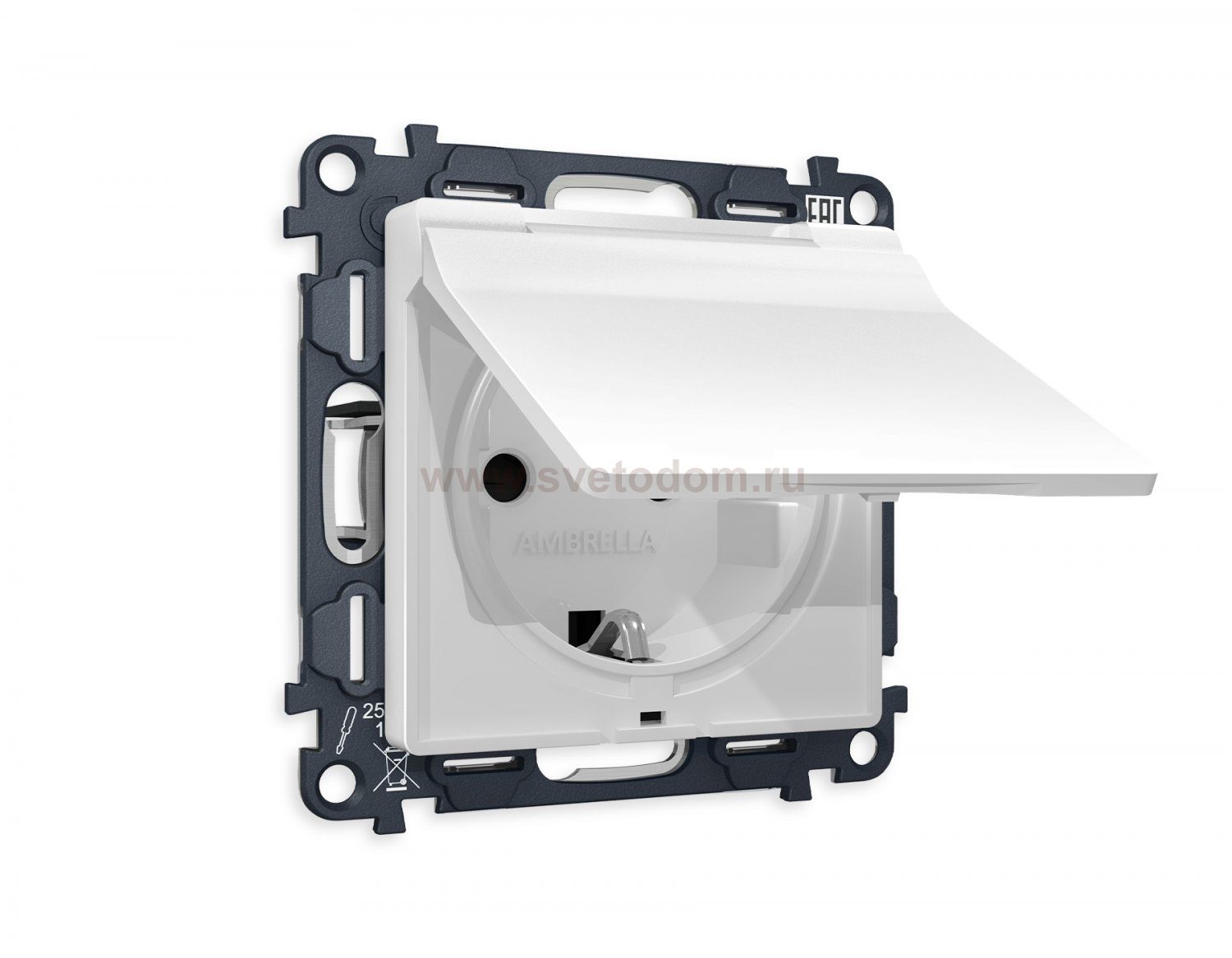 Комплект механизма электрической розетки ALFA MA128010 Белый матовый с заземлением со шторками и защитной крышкой 2P+E 16A-250V IP44 QUANT Ambrella Volt