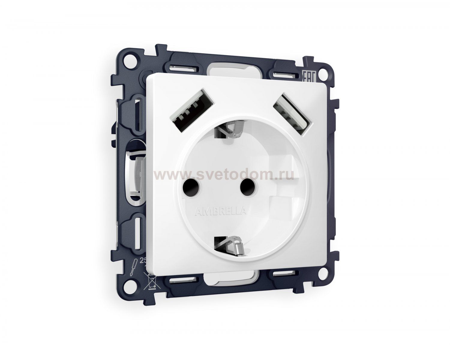 Комплект механизма электрической розетки ALFA MA129010 Белый матовый 2USB A+A 18W быстрая зарядка с заземлением со шторками 2P+E 16A-250V QUANT Ambrella Volt