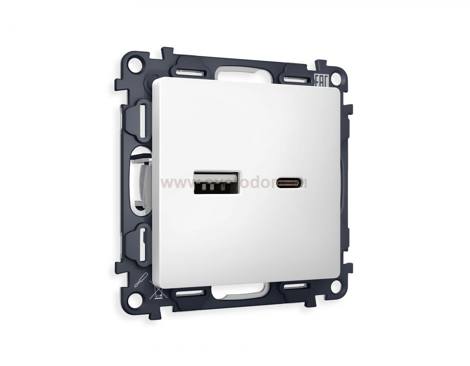 Комплект механизма розетки ALFA MA131010 Белый матовый 2USB A+C 20W быстрая зарядка QUANT Ambrella Volt