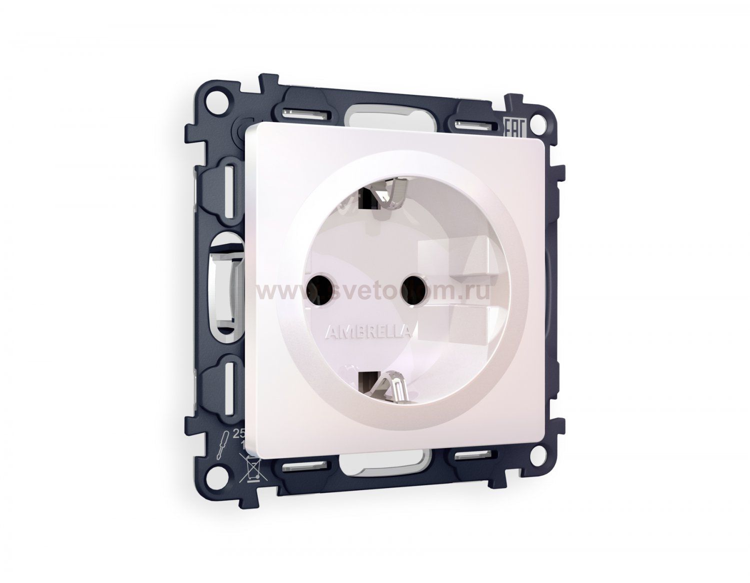 Комплект механизма электрической розетки ALFA MA206010 Жемчуг с заземлением на винтовых зажимах 2P+E 16A-250V QUANT Ambrella Volt