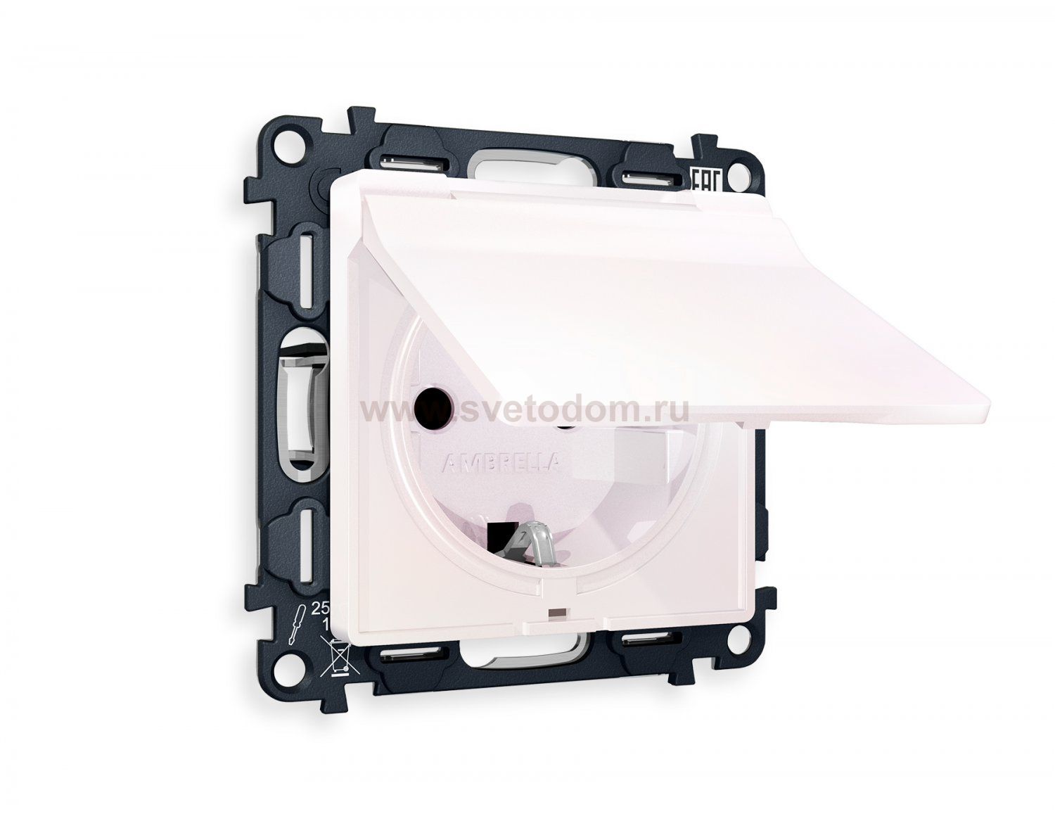 Комплект механизма электрической розетки ALFA MA208010 Жемчуг с заземлением с шторкми и защитной крышкой 2P+E 16A-250V IP44 QUANT Ambrella Volt