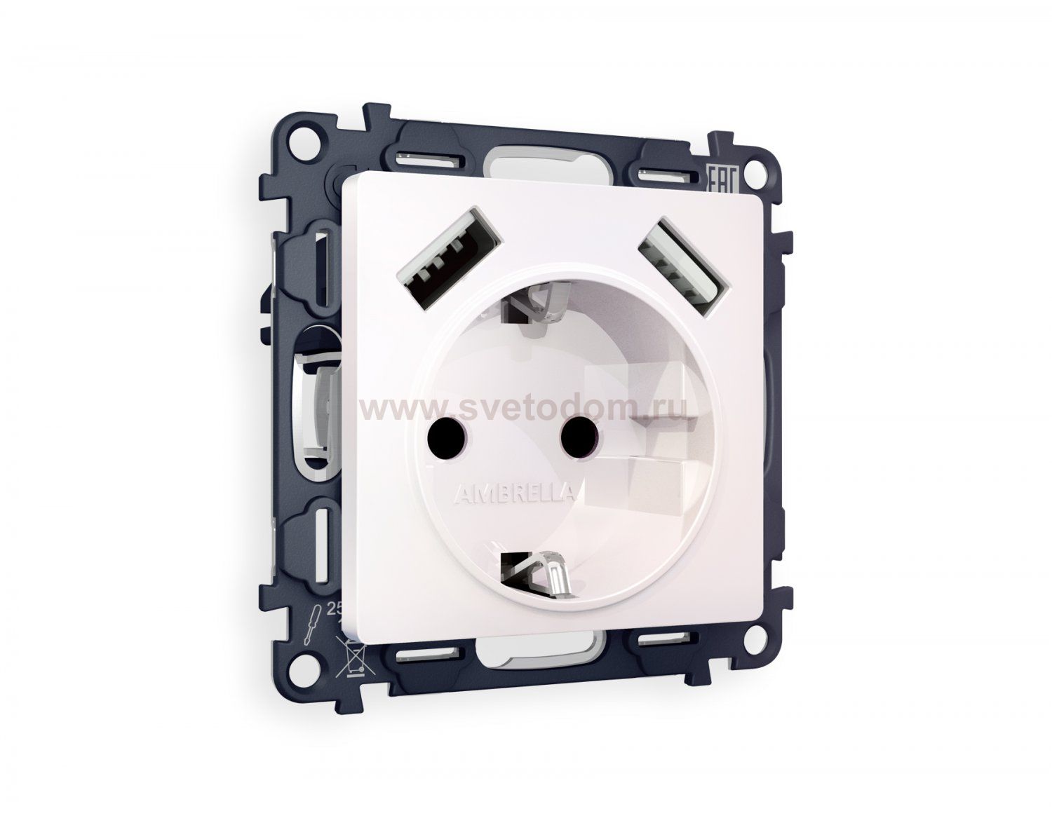 Комплект механизма электрической розетки ALFA MA209010 Жемчуг 2USB A+A 18W быстрая зарядка с заземлением и шторками 2P+E 16A-250V QUANT  Ambrella Volt