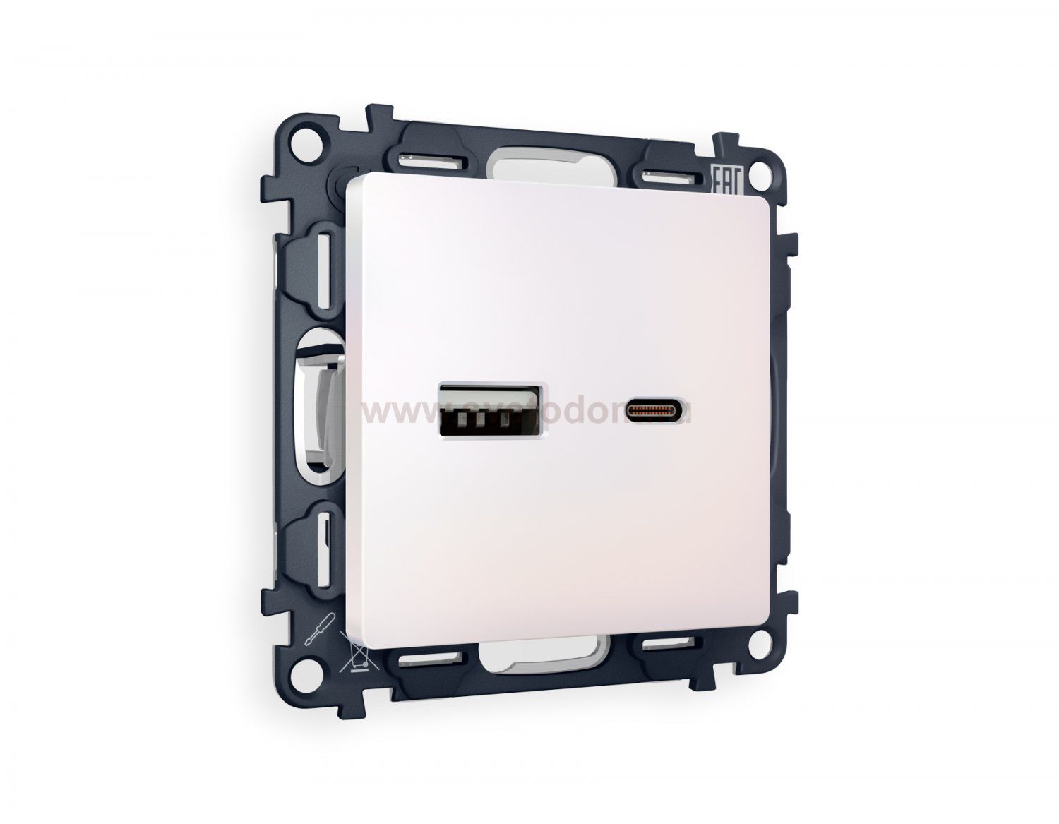 Комплект механизма розетки ALFA MA211010 Жемчуг 2USB A+C 20W быстрая зарядка QUANT Ambrella Volt