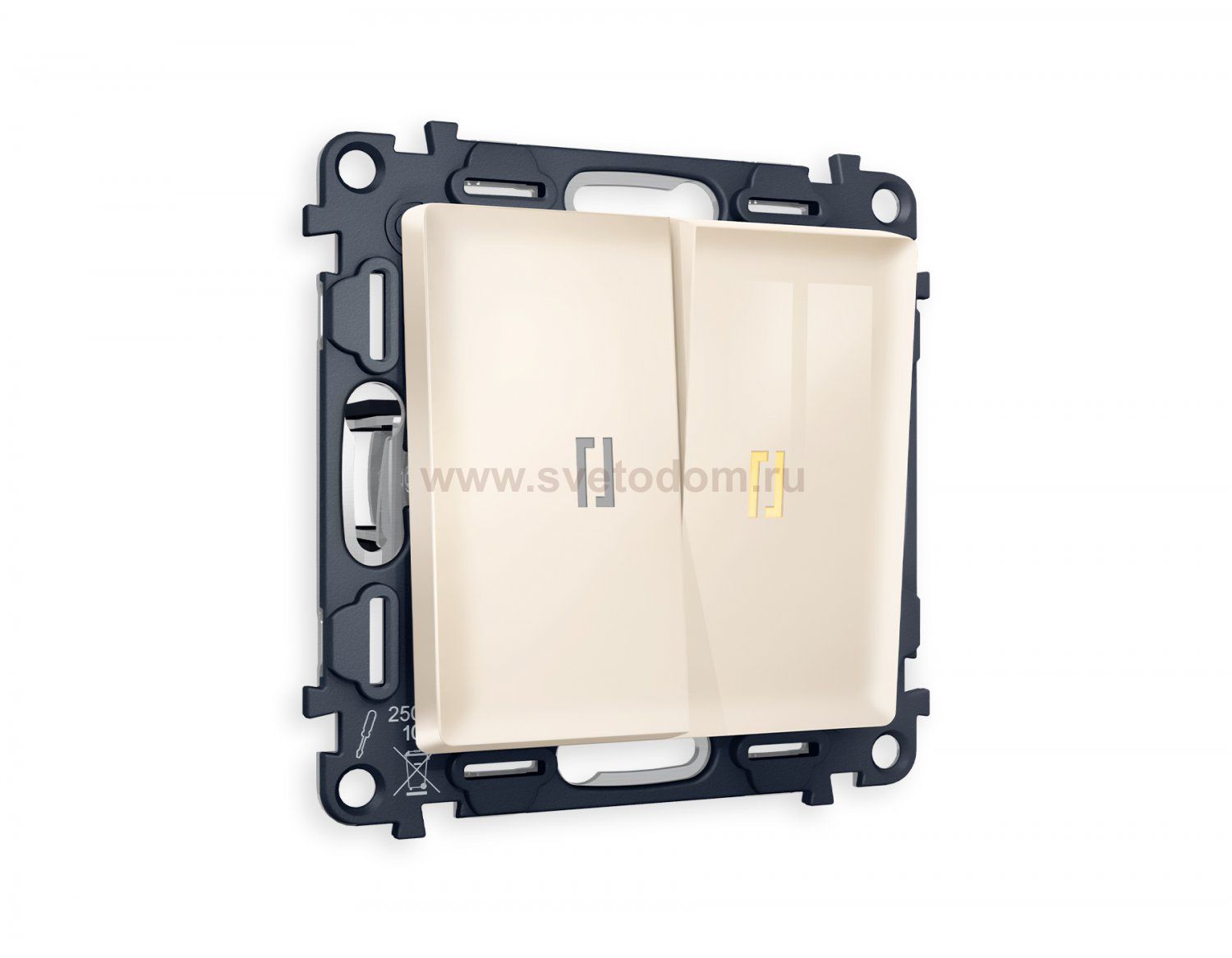 Комплект механизма 2-клавишного выключателя с подсветкой 3200K ALFA MA304010 Бежевый глянец QUANT Ambrella Volt