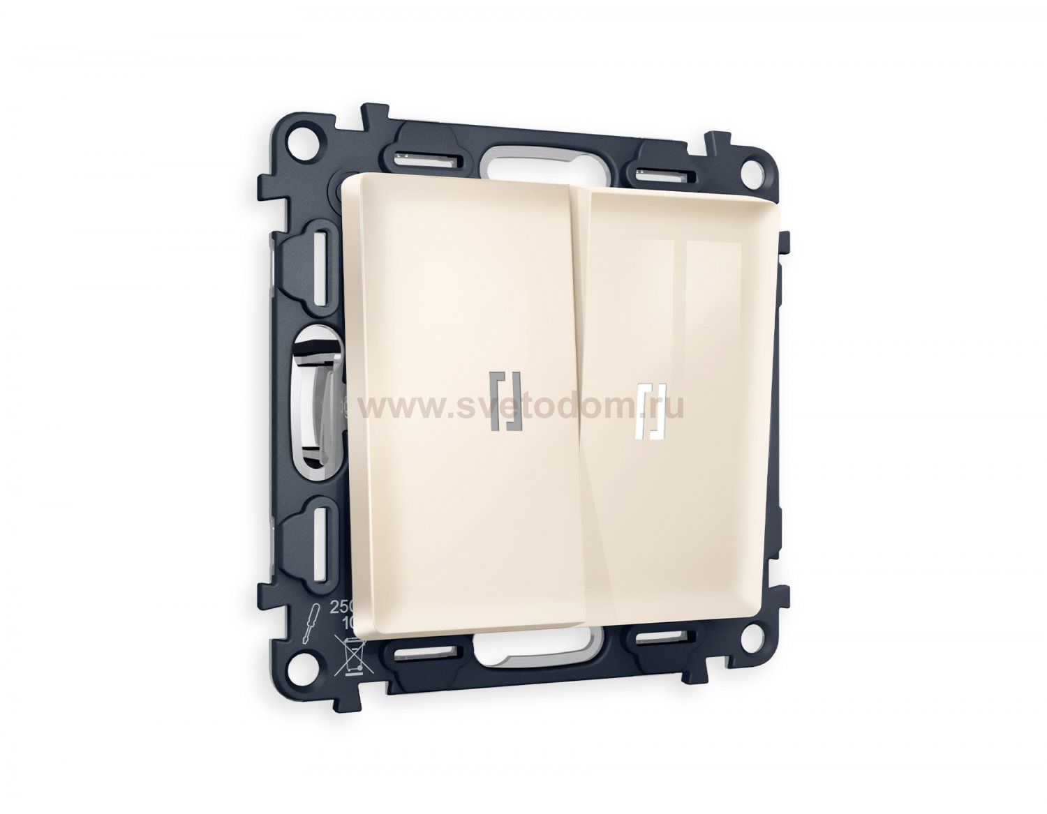 Комплект механизма 2-клавишного проходного выключателя с подсветкой 5600K ALFA MA304035 Бежевый глянец QUANT Ambrella Volt