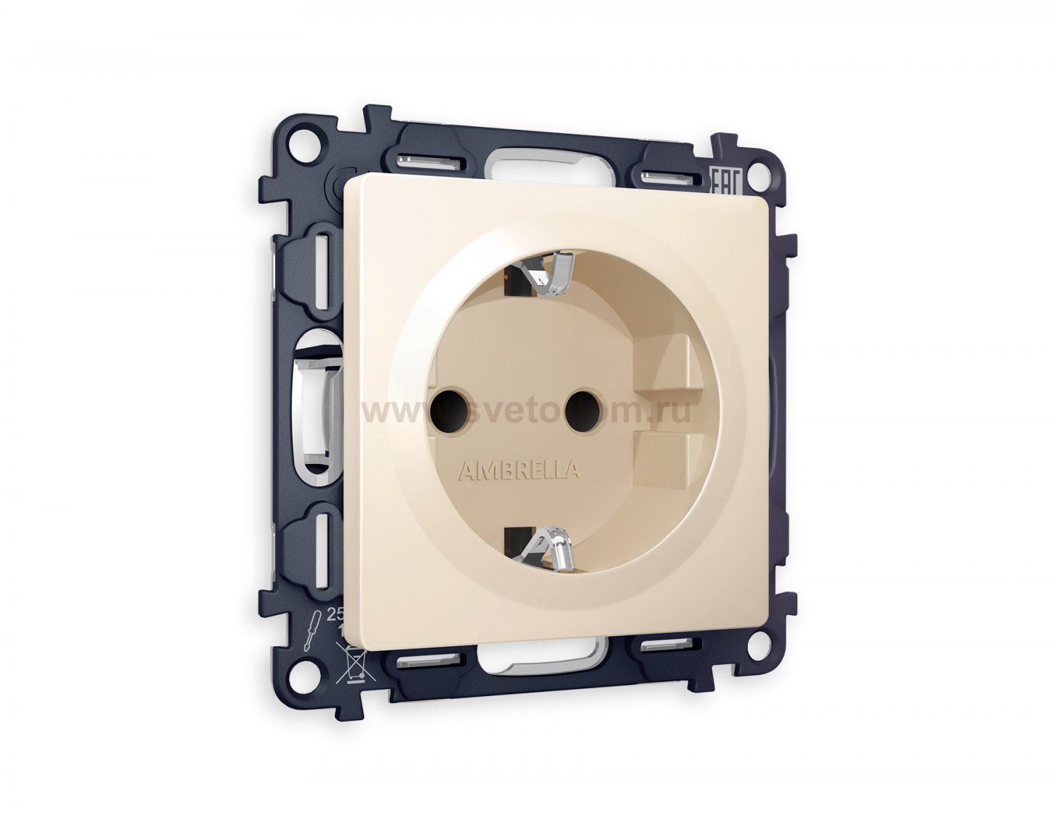 Комплект механизма электрической розетки ALFA MA326010 Бежевый матовый с заземлением на винтовых зажимах 2P+E 16A-250V QUANT Ambrella Volt