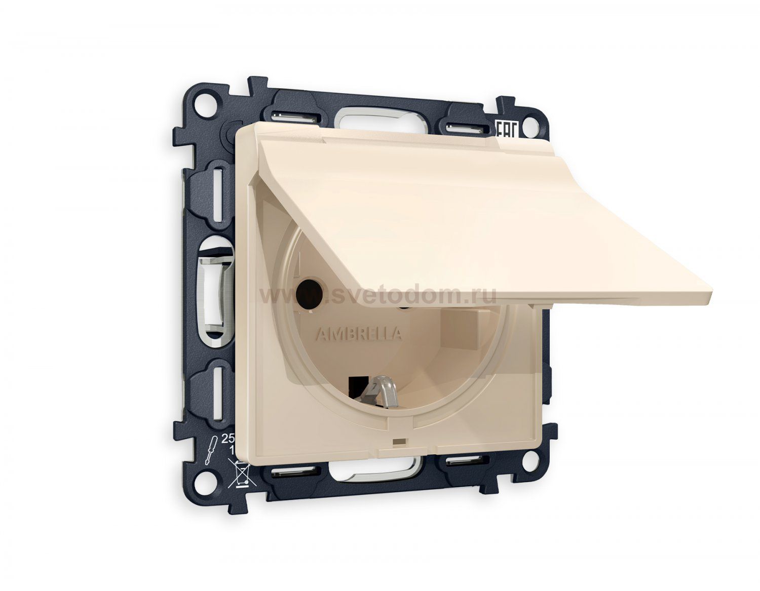 Комплект механизма электрической розетки ALFA MA328010 Бежевый матовый с заземлением со шторками и защитной крышкой 2P+E 16A-250V IP44 QUANT Ambrella Volt