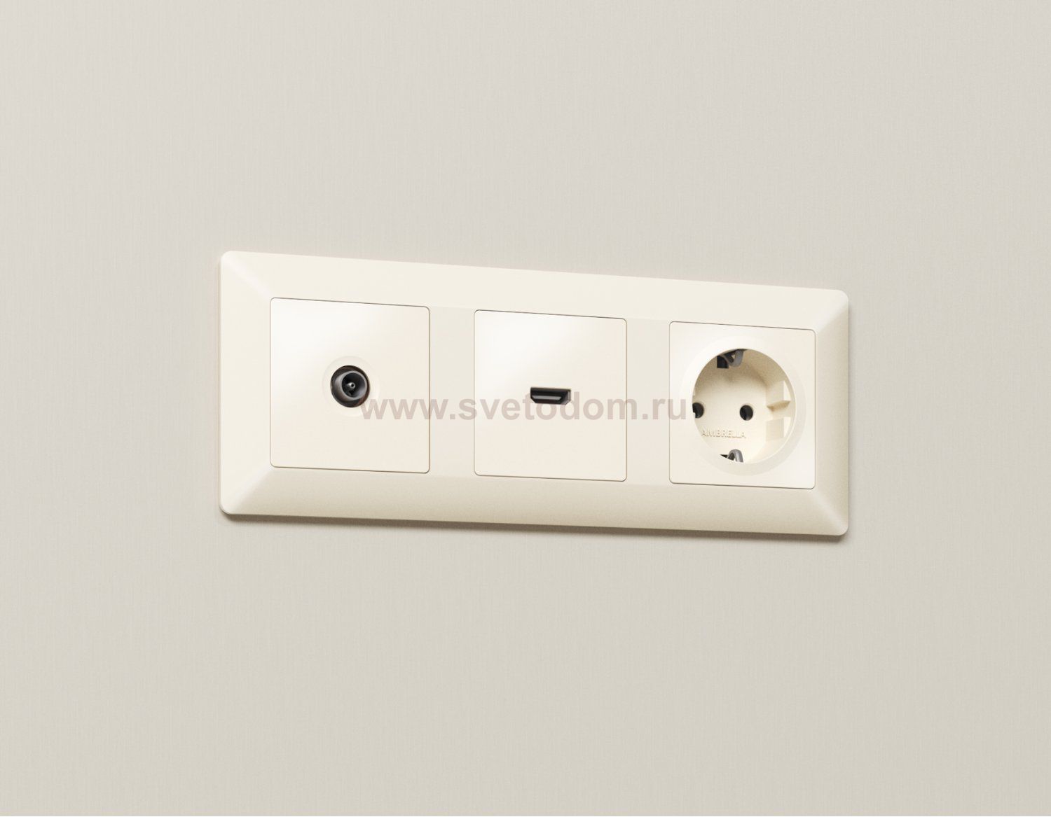 Комплект механизма TV розетки проходной ALFA MA333030 Бежевый матовый 5-1000 MHz 4dB QUANT Ambrella Volt