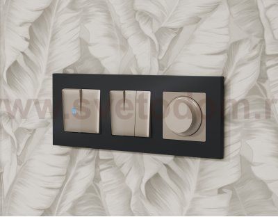 Комплект механизма 2-клавишного выключателя с подсветкой 10000K ALFA MA364020 Серо-бежевый матовый QUANT Ambrella Volt