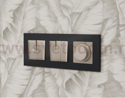 Комплект механизма 2-клавишного проходного выключателя с подсветкой 5600K ALFA MA364035 Серо-бежевый матовый QUANT Ambrella Volt