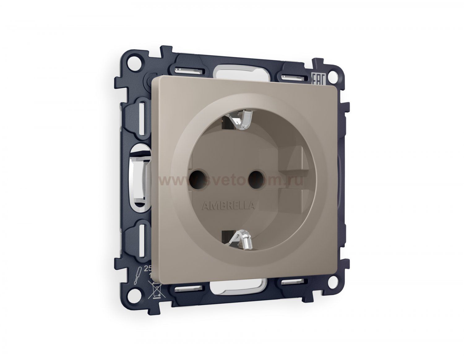 Комплект механизма электрической розетки ALFA MA367010 Серо-бежевый матовый с заземлением со шторками 2P+E 16A-250V QUANT Ambrella Volt