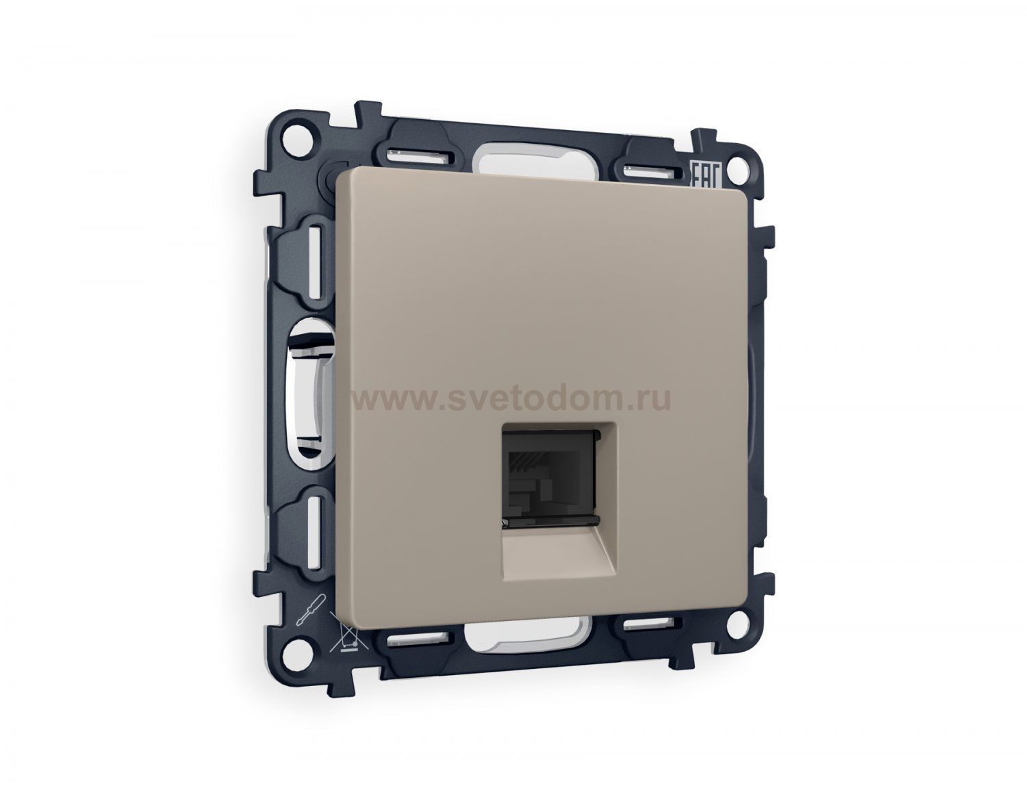 Комплект механизма компьютерной розетки ALFA MA372010 Серо-бежевый матовый RJ-45(8P8C) CAT6 с защитной шторкой QUANT Ambrella Volt