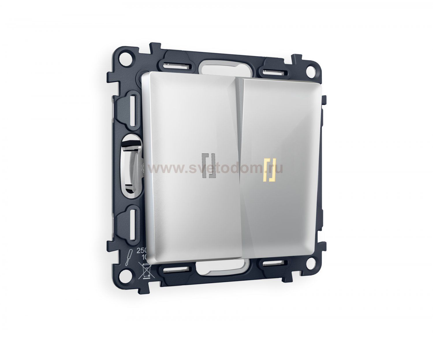 Комплект механизма 2-клавишного проходного выключателя с подсветкой 3200K ALFA MA404030 Серебро глянец QUANT Ambrella Volt