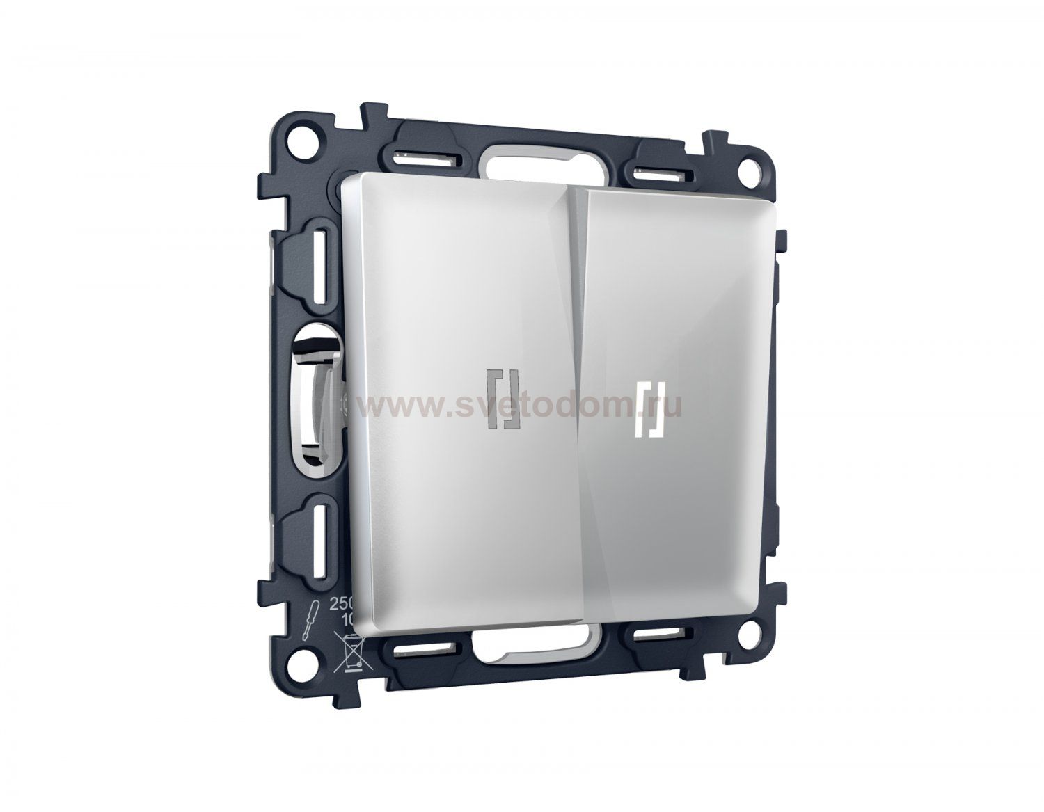 Комплект механизма 2-клавишного проходного выключателя с подсветкой 5600K ALFA MA404035 Серебро глянец QUANT Ambrella Volt