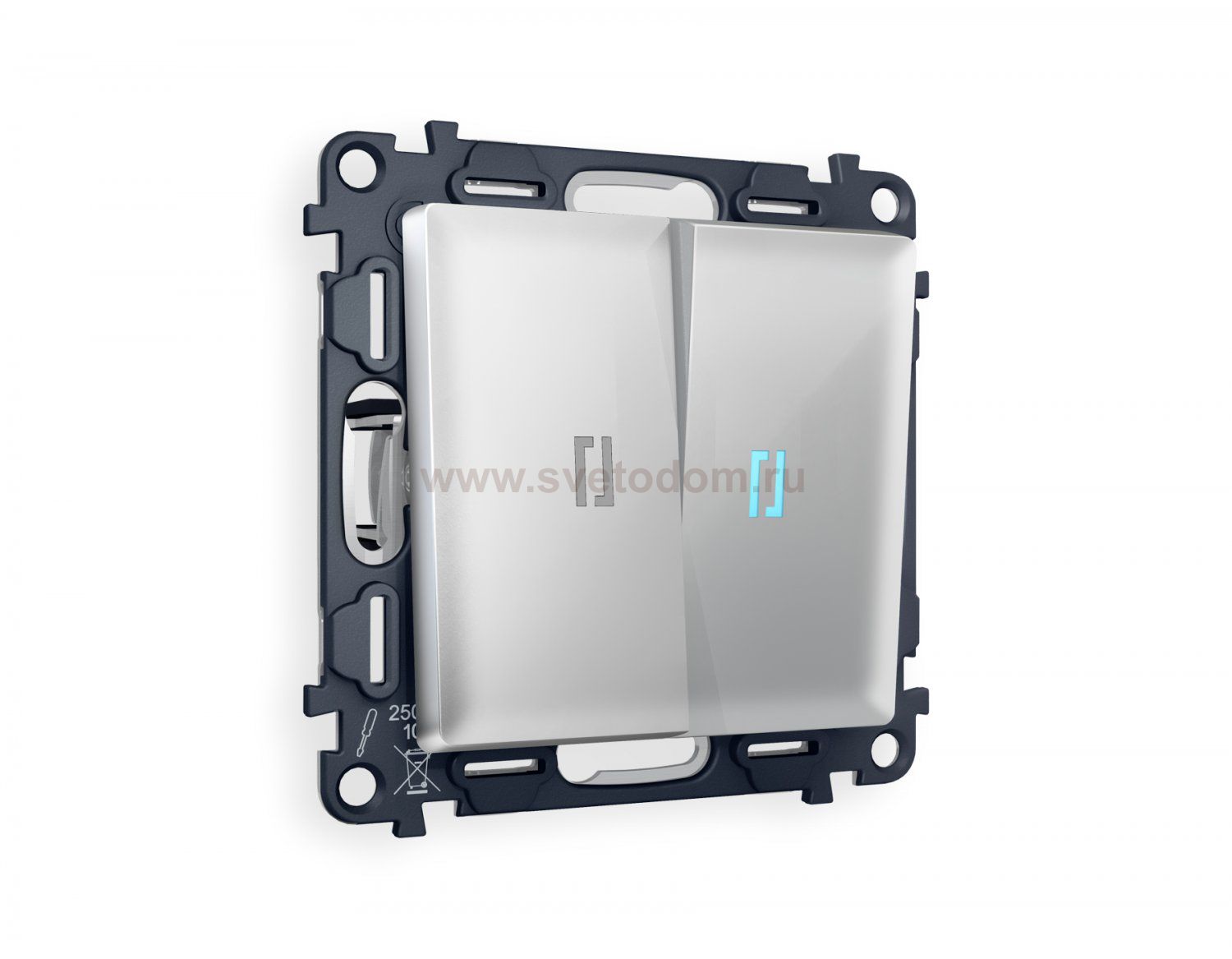 Комплект механизма 2-клавишного проходного выключателя с подсветкой 10000K ALFA MA404040 Серебро глянец QUANT Ambrella Volt