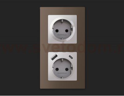 Комплект механизма электрической розетки ALFA MA406010 Серебро глянец с заземлением на винтовых зажимах 2P+E 16A-250V QUANT Ambrella Volt