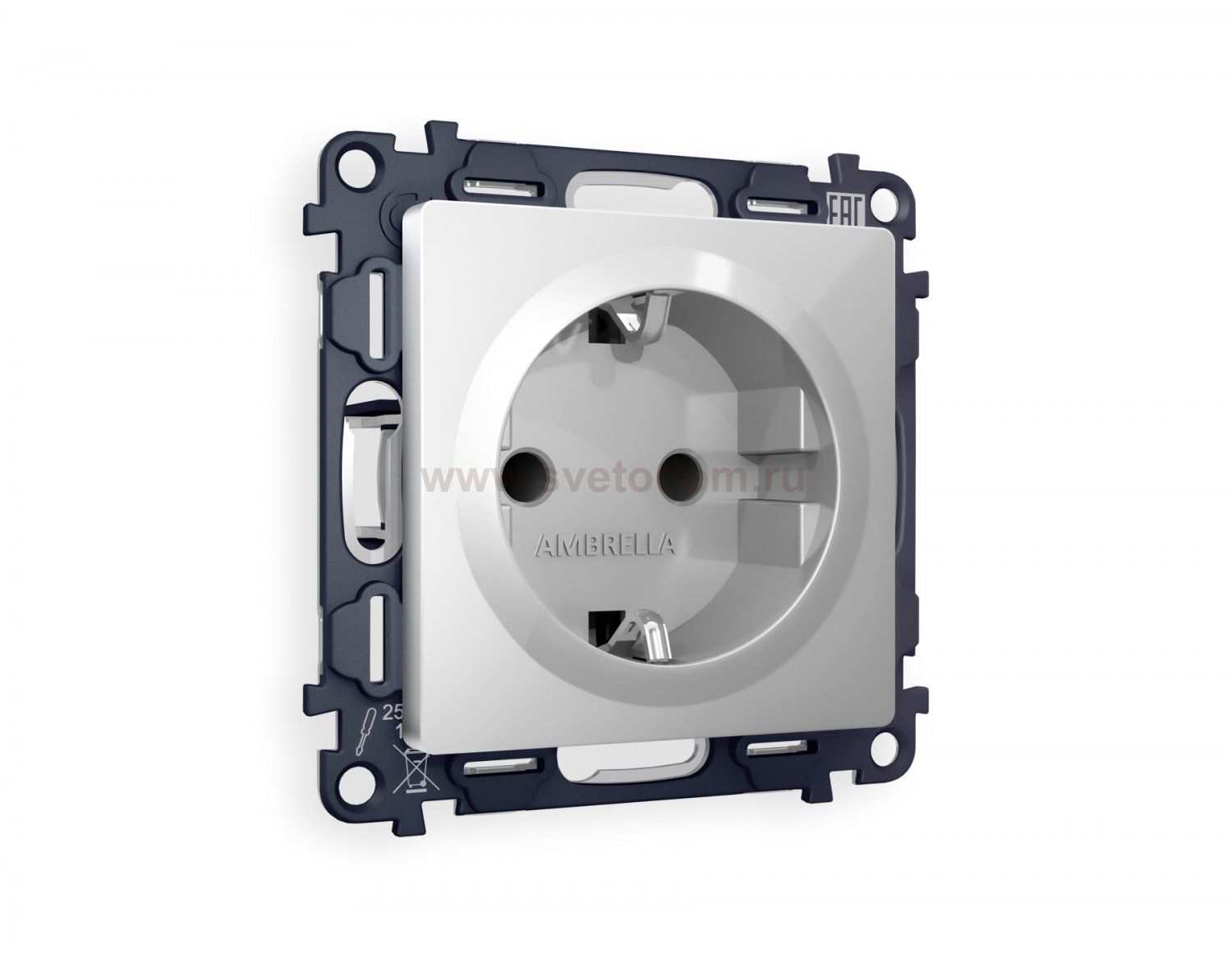 Комплект механизма электрической розетки ALFA MA407010 Серебро с заземлением и шторками 2P+E 16A-250V QUANT Ambrella Volt