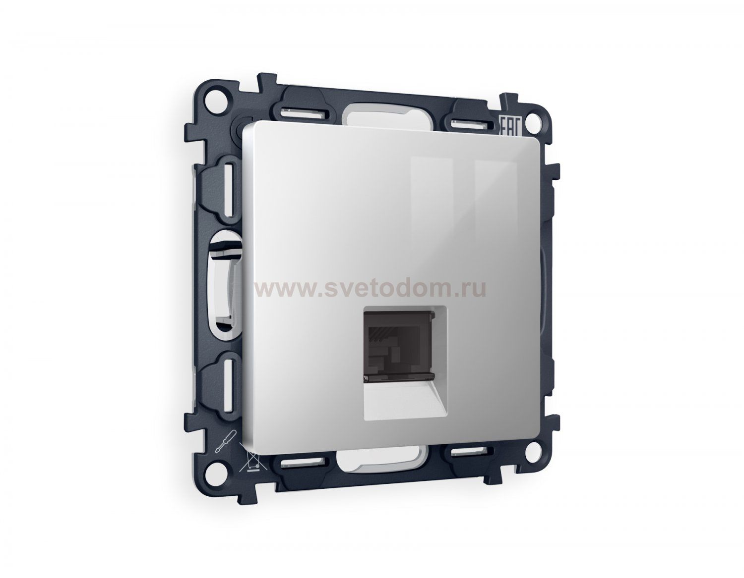 Комплект механизма компьютерной розетки ALFA MA412010 Серебро глянец RJ-45(8P8C) CAT6 с защитной шторкой QUANT Ambrella Volt