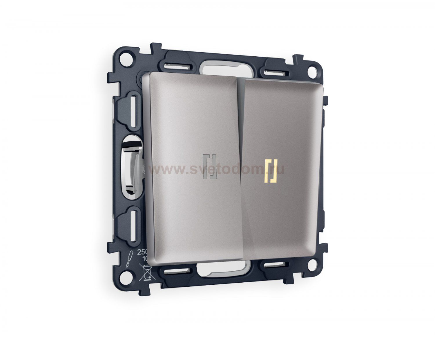 Комплект механизма 2-клавишного проходного выключателя с подсветкой 3200K ALFA MA504030 Сталь матовый QUANT Ambrella Volt