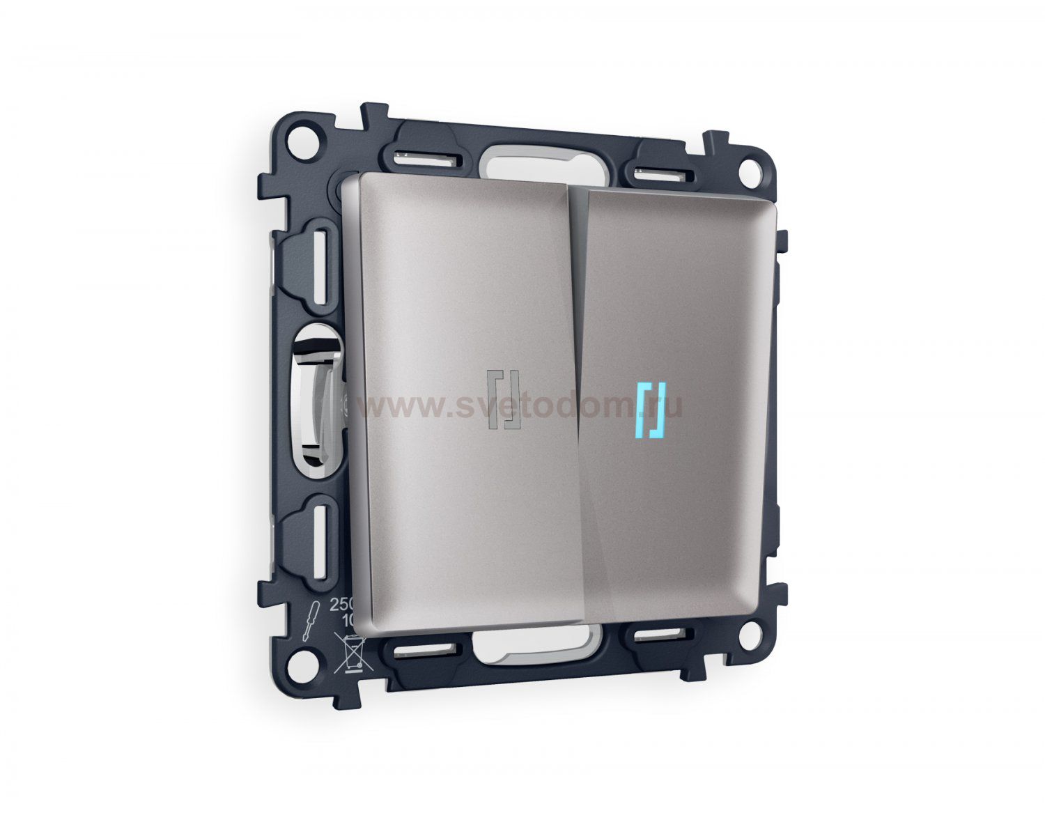 Комплект механизма 2-клавишного проходного выключателя с подсветкой 10000K ALFA MA504040 Сталь матовый QUANT Ambrella Volt