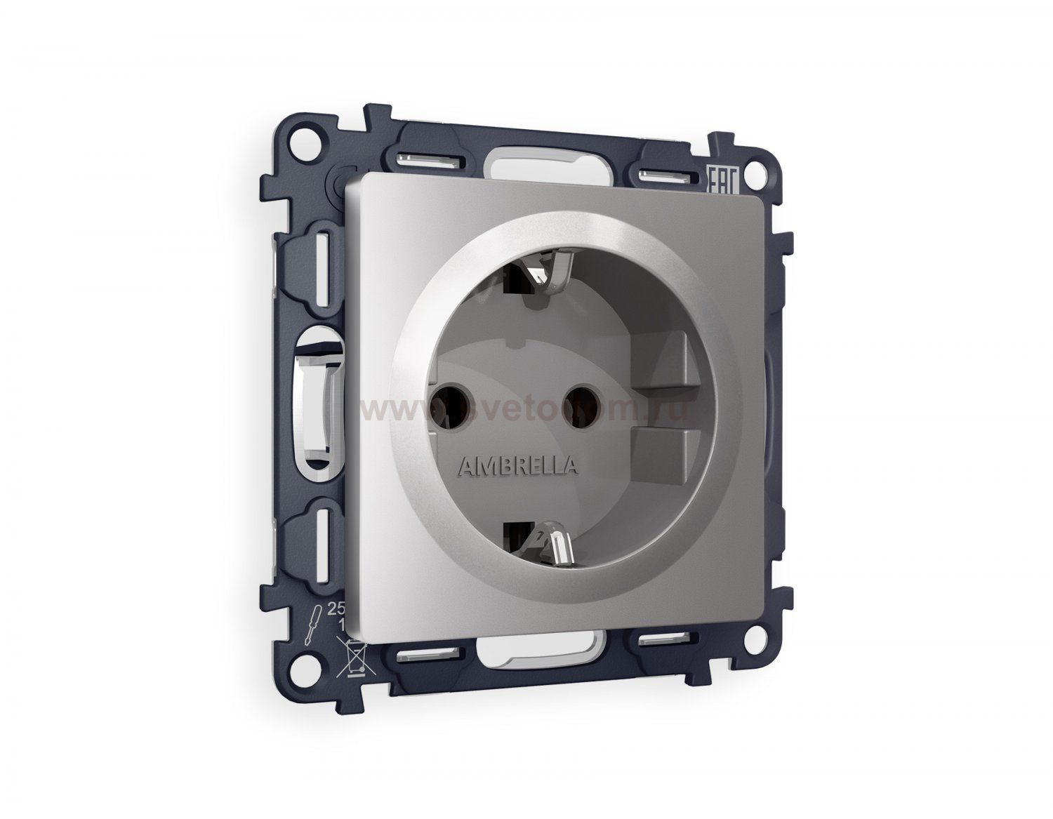 Комплект механизма электрической розетки ALFA MA506010 Сталь матовый с заземлением на винтовых зажимах 2P+E 16A-250V QUANT Ambrella Volt