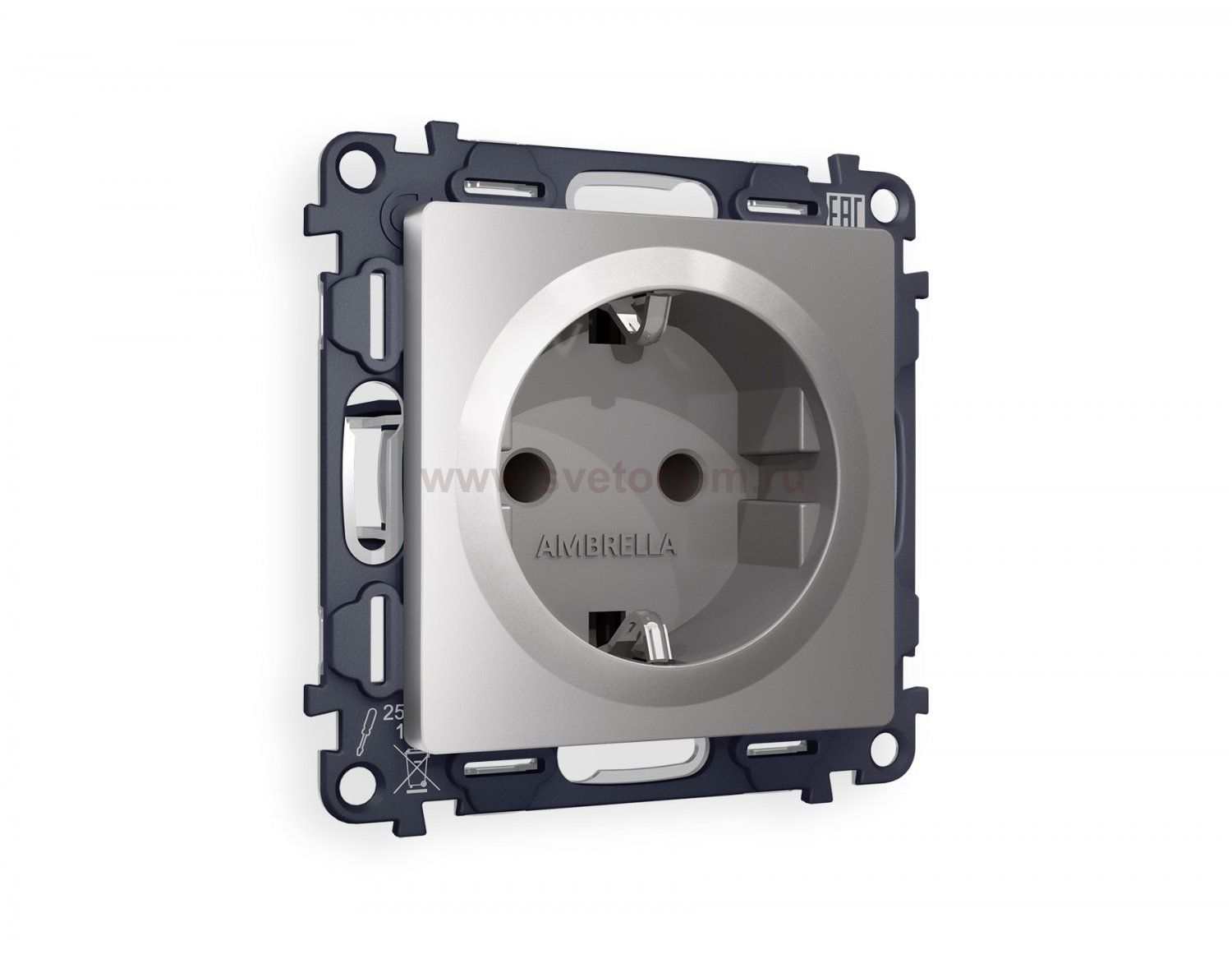 Комплект механизма электрической розетки ALFA MA507010 Сталь матовый с заземлением и шторками 2P+E 16A-250V QUANT Ambrella Volt