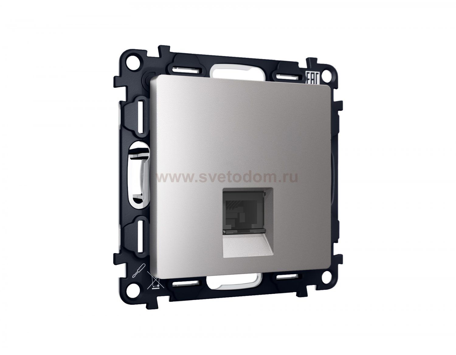 Комплект механизма компьютерной розетки ALFA MA512010 Сталь матовый RJ-45(8P8C) CAT6 с защитной шторкой QUANT Ambrella Volt