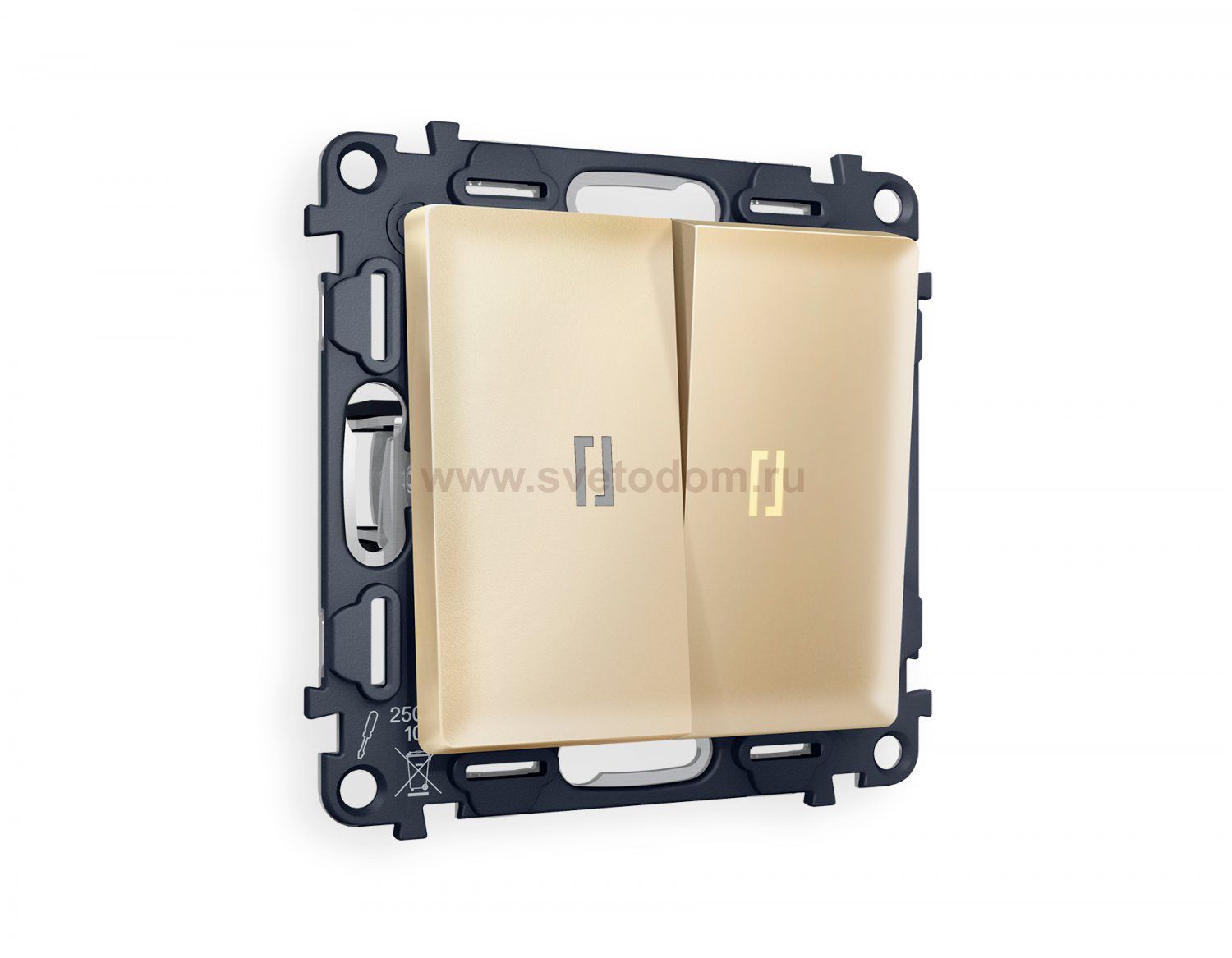 Комплект механизма 2-клавишного проходного выключателя с подсветкой 3200K ALFA MA604030 Шампань QUANT Ambrella Volt