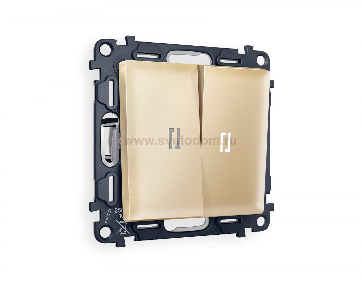 Комплект механизма 2-клавишного проходного выключателя с подсветкой 5600K ALFA MA604035 Шампань QUANT Ambrella Volt