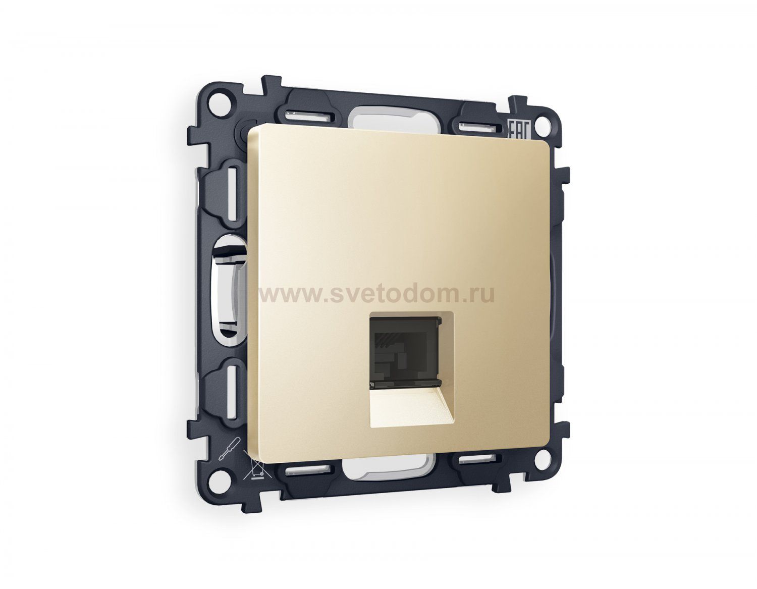 Комплект механизма компьютерной розетки ALFA MA612010 Шампань RJ-45(8P8C) CAT6 с защитной шторкой QUANT Ambrella Volt