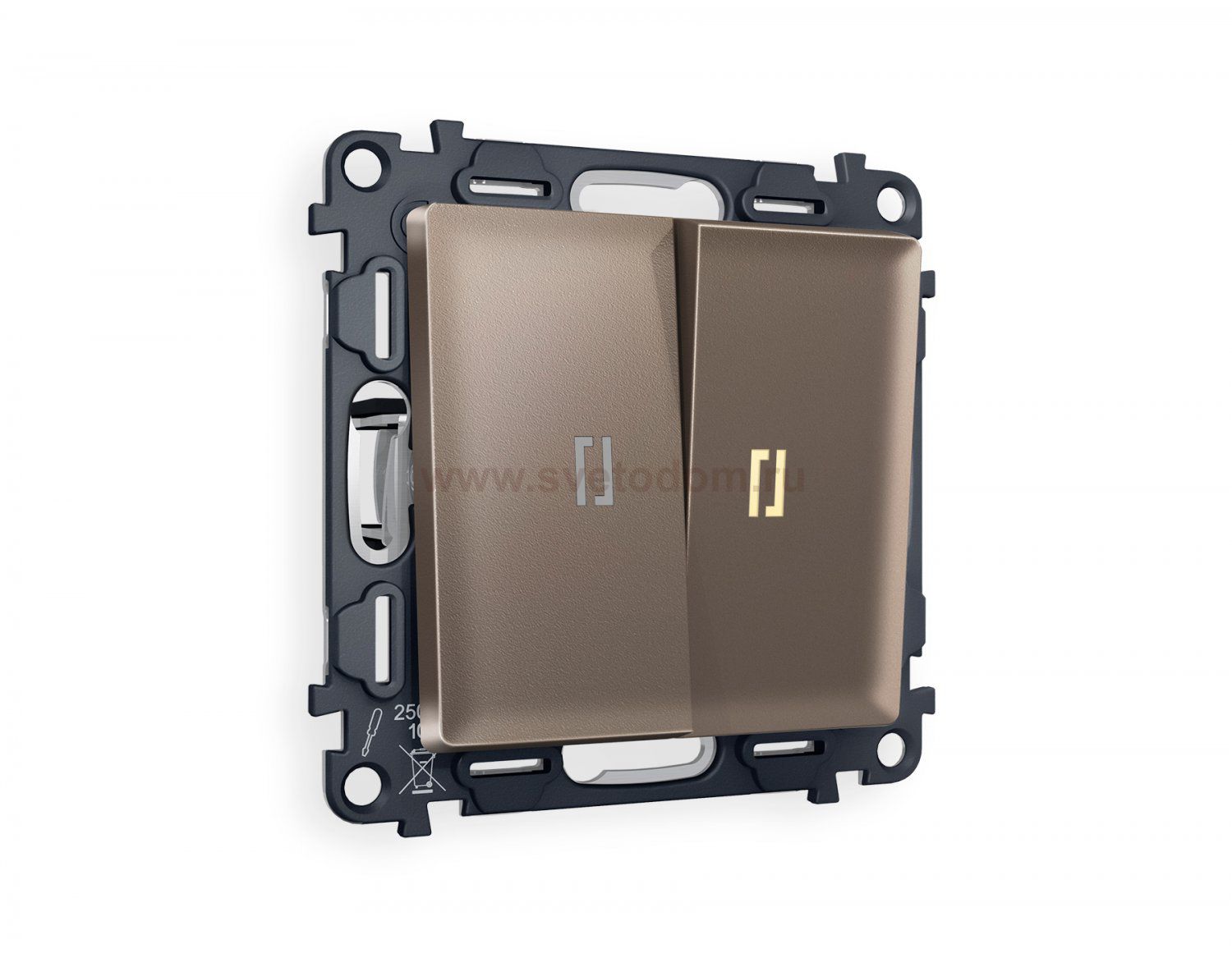 Комплект механизма 2-клавишного проходного выключателя с подсветкой 3200K ALFA MA634030 Темная бронза матовый QUANT Ambrella Volt