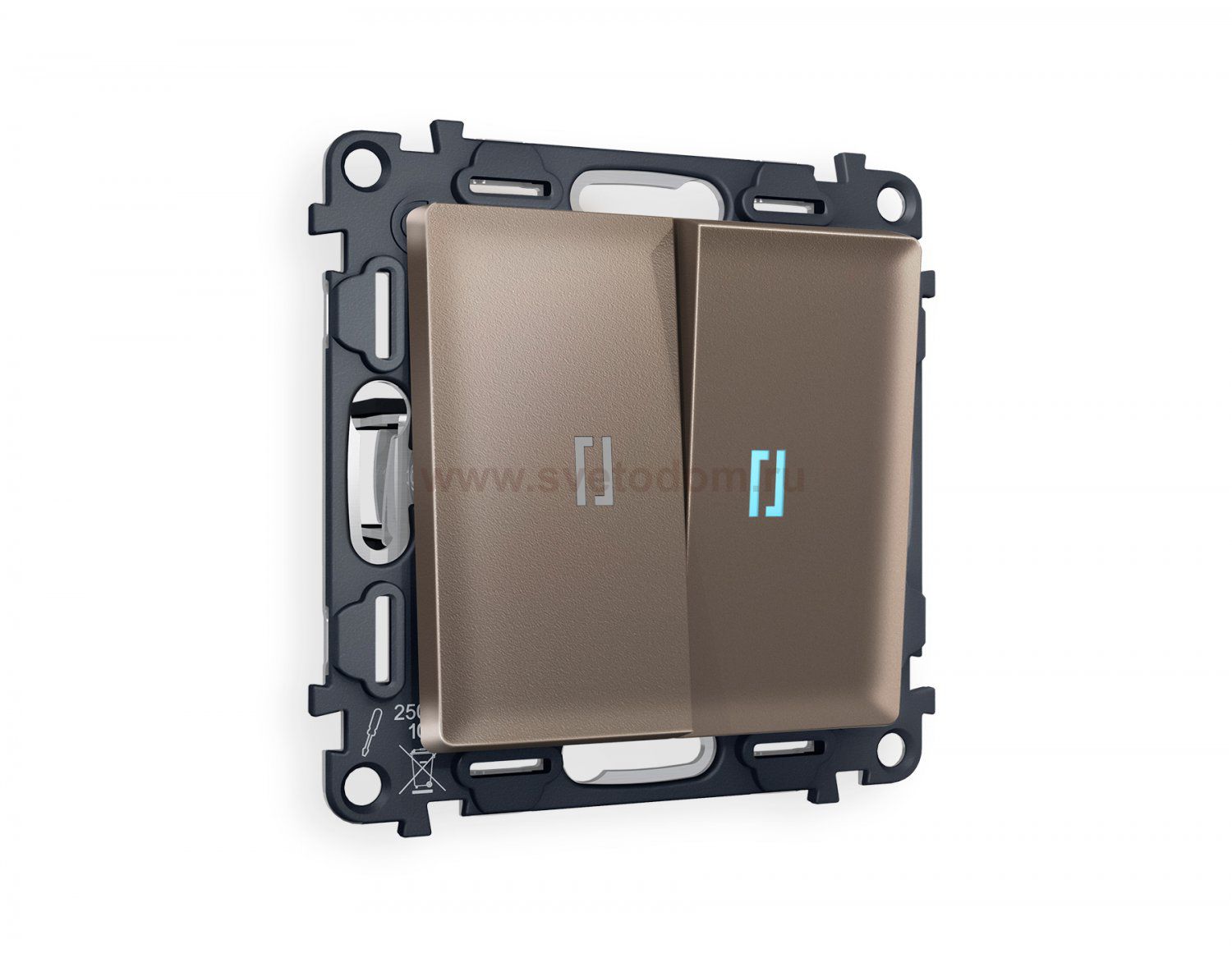 Комплект механизма 2-клавишного проходного выключателя с подсветкой 10000K ALFA MA634040 Темная бронза матовый QUANT Ambrella Volt