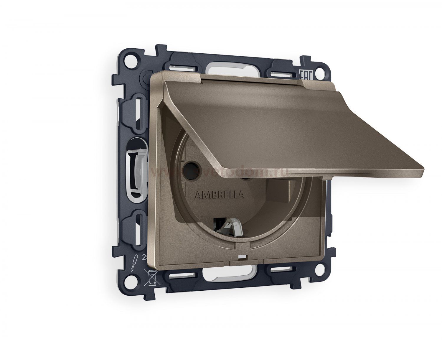 Комплект механизма электрической розетки ALFA MA638010 Темная бронза матовый с заземлением с шторками и защитной крышкой 2P+E 16A-250V IP44 QUANT Ambrella Volt