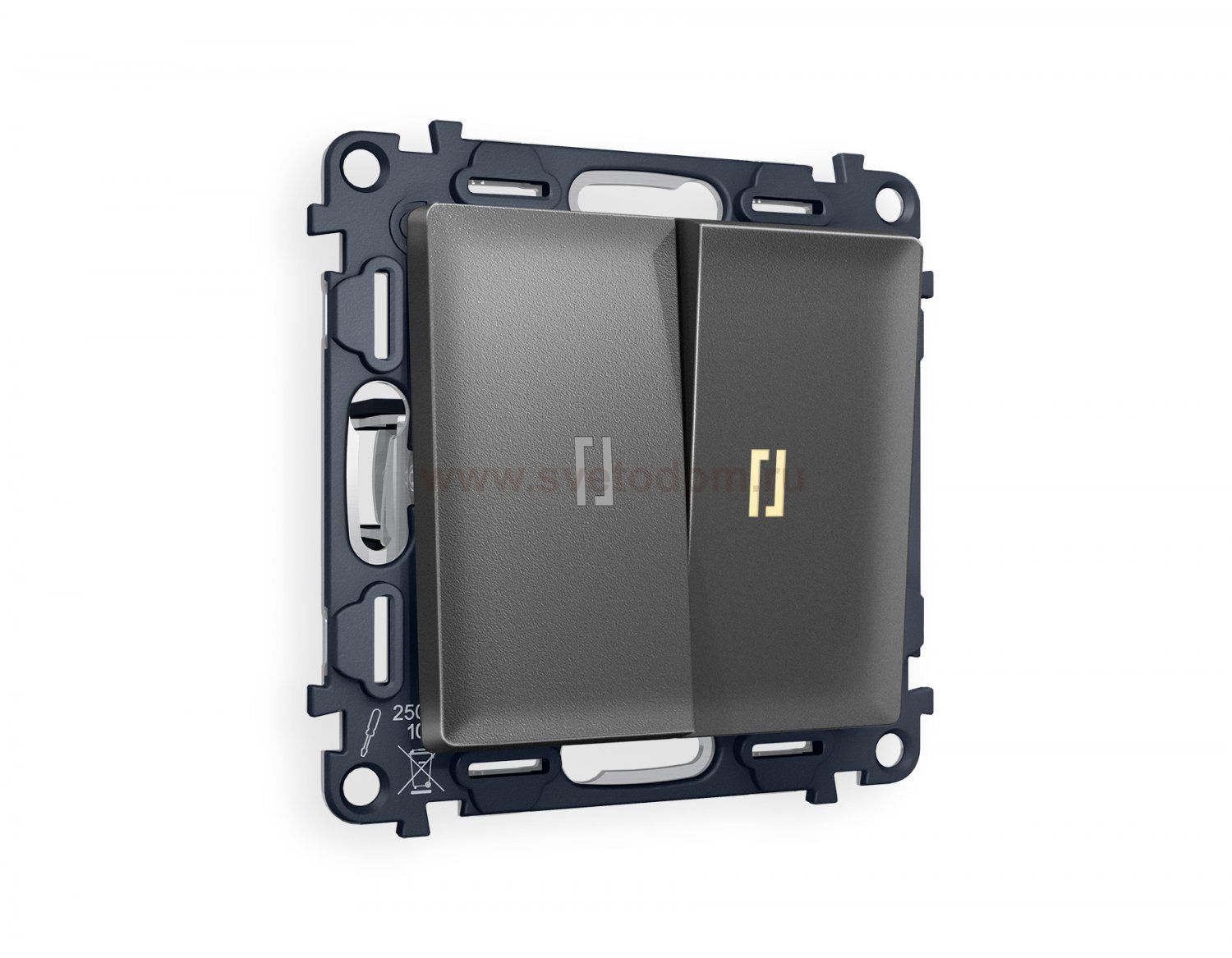 Комплект механизма 2-клавишного выключателя с подсветкой 3200K ALFA MA654010 Антрацит серый QUANT Ambrella Volt