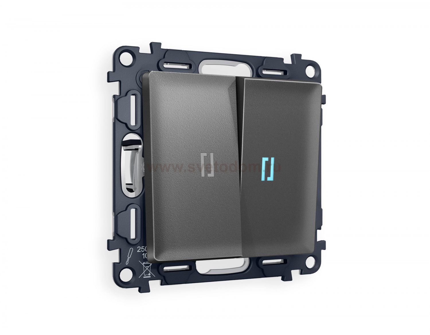 Комплект механизма 2-клавишного проходного выключателя с подсветкой 10000K ALFA MA654040 Антрацит серый QUANT Ambrella Volt