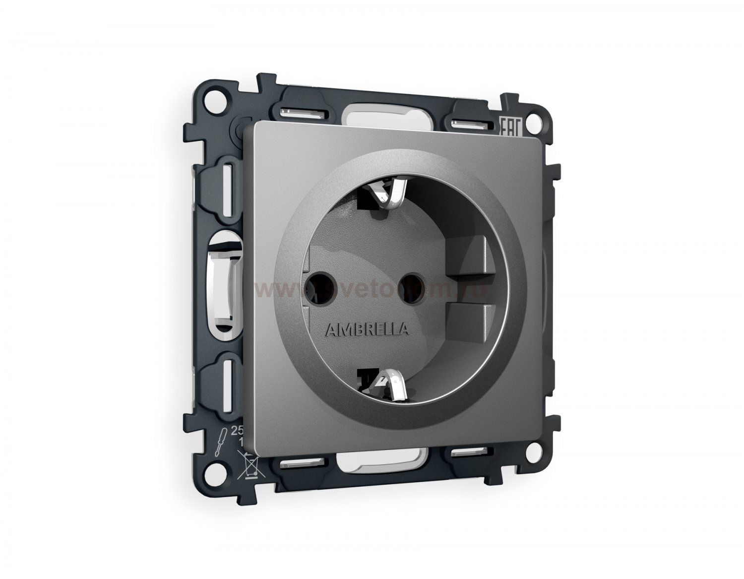 Комплект механизма электрической розетки ALFA MA656010 Антрацит серый с заземлением на винтовых зажимах 2P+E 16A-250V QUANT Ambrella Volt