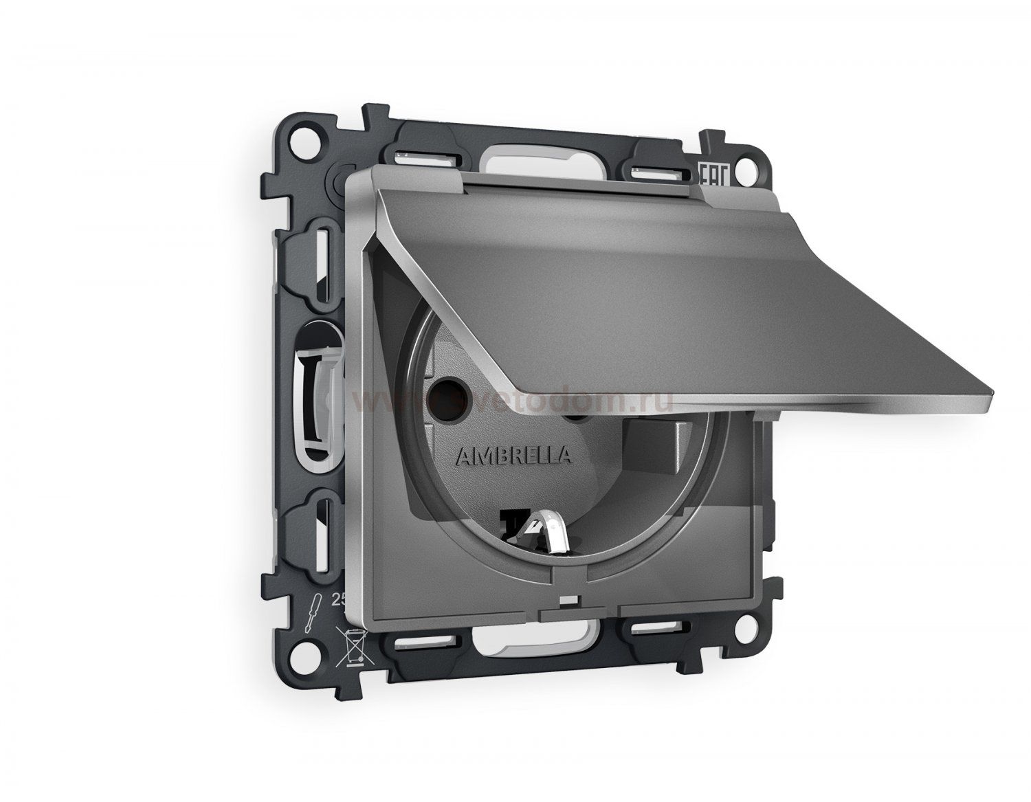 Комплект механизма электрической розетки ALFA MA658010 Антрацит серый  с заземлением с шторками и защитной крышкой 2P+E 16A-250V IP44 QUANT Ambrella Volt