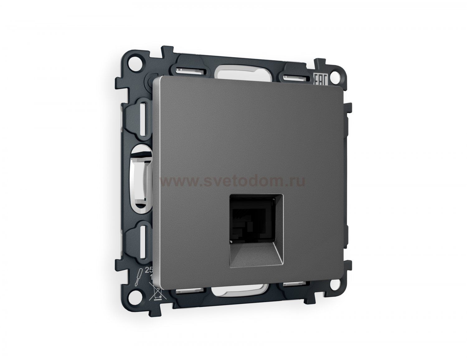 Комплект механизма компьютерной розетки ALFA MA662010 Антрацит серый RJ-45(8P8C) CAT6 с защитной шторкой QUANT Ambrella Volt