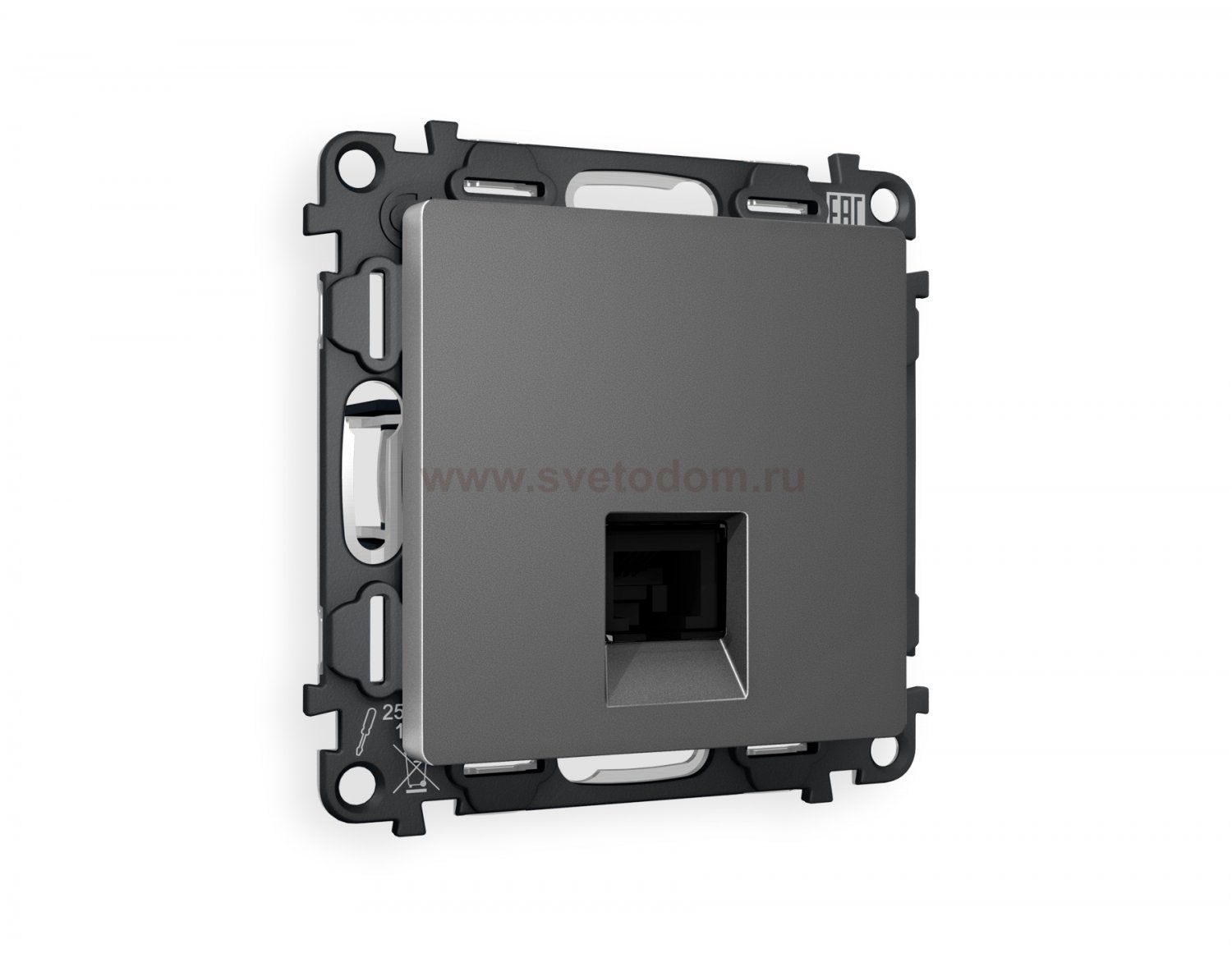Комплект механизма телефонной розетки ALFA MA662030 Антрацит серый RJ-11(4P4C) с защитной шторкой QUANT Ambrella Volt