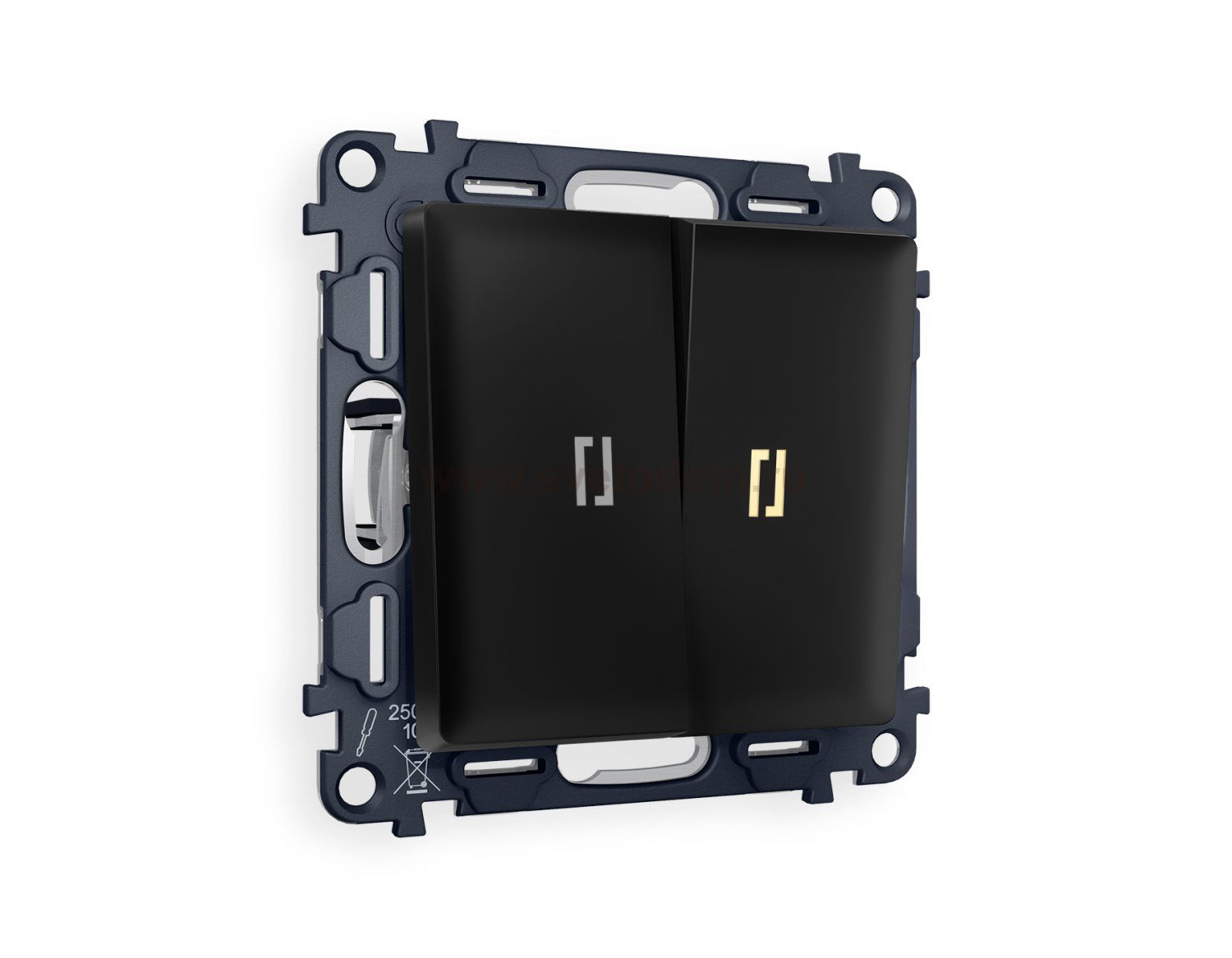 Комплект механизма 2-клавишного проходного выключателя с подсветкой 3200K ALFA MA804030 Черный матовый QUANT Ambrella Volt