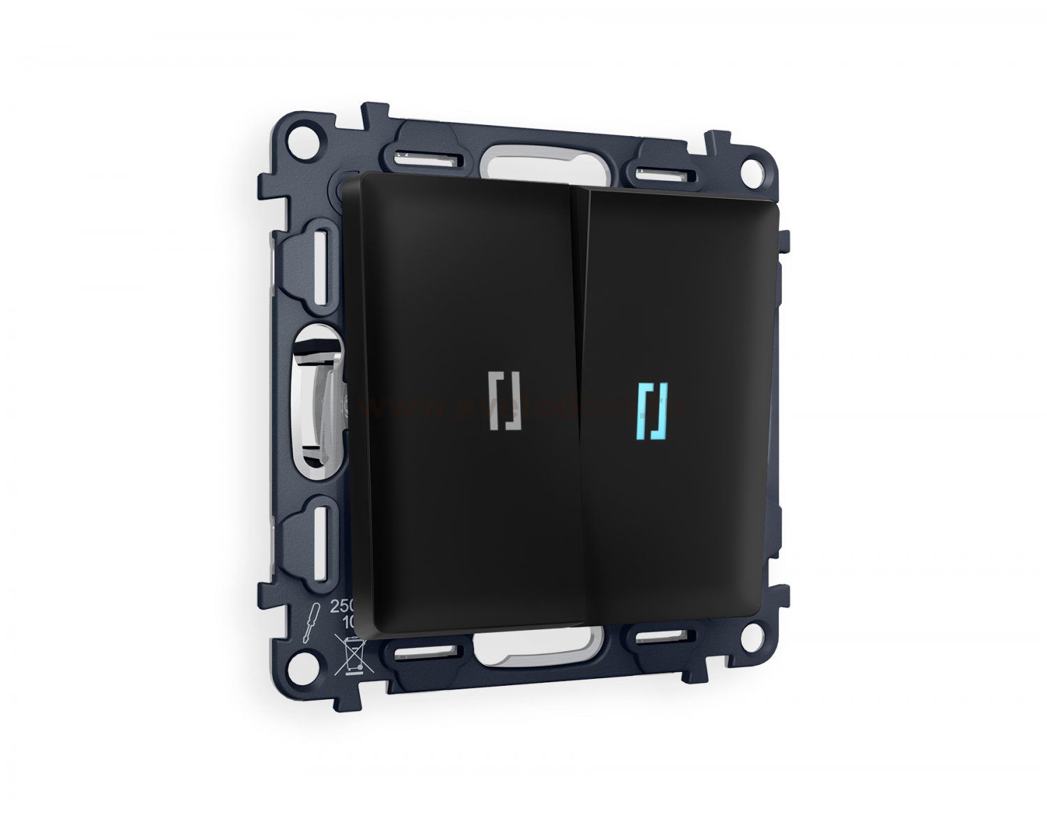 Комплект механизма 2-клавишного проходного выключателя с подсветкой 10000K ALFA MA804040 Черный матовый QUANT Ambrella Volt