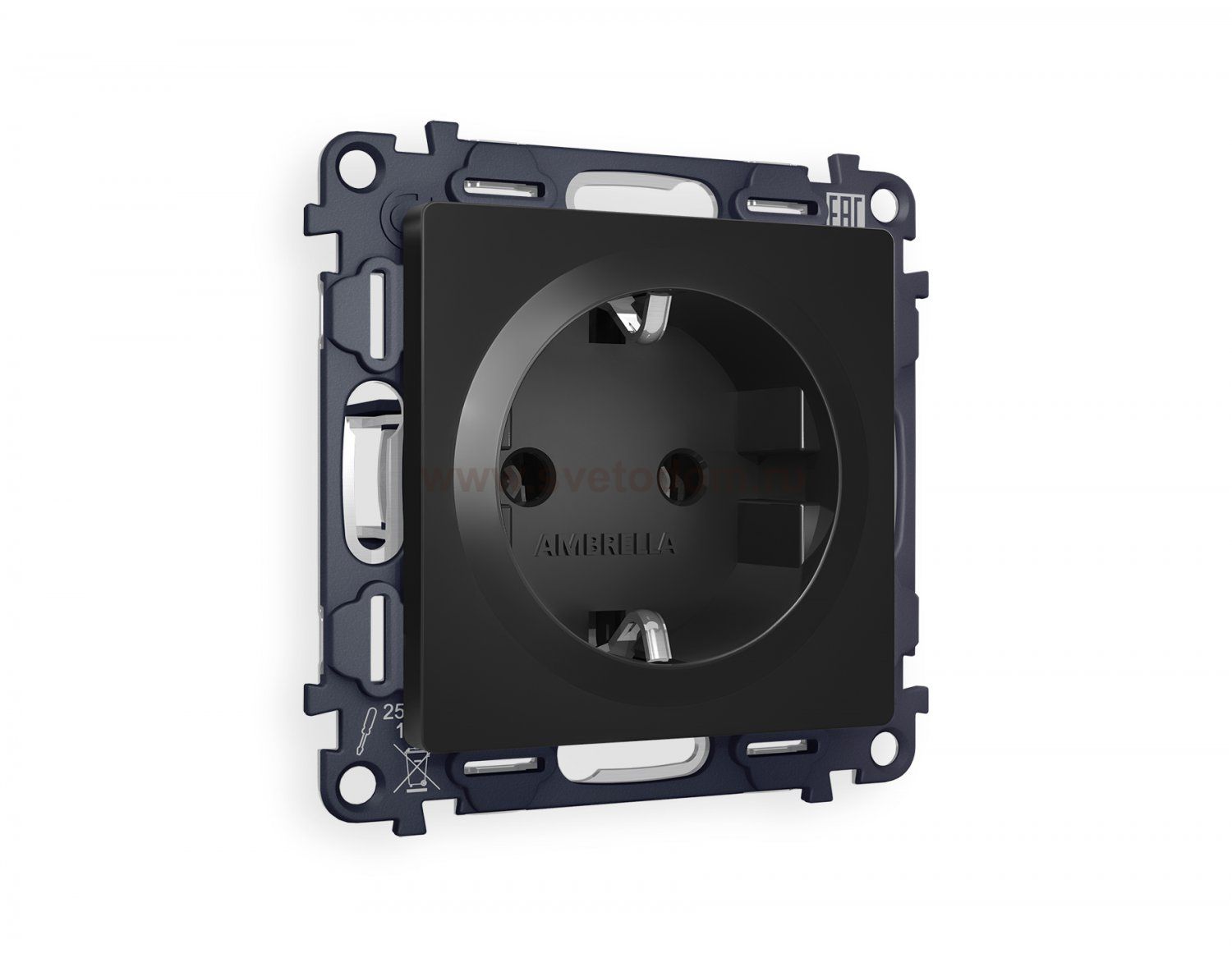 Комплект механизма электрической розетки ALFA MA806010 Черный матовый с заземлением на винтовых зажимах 2P+E 16A-250V QUANT Ambrella Volt