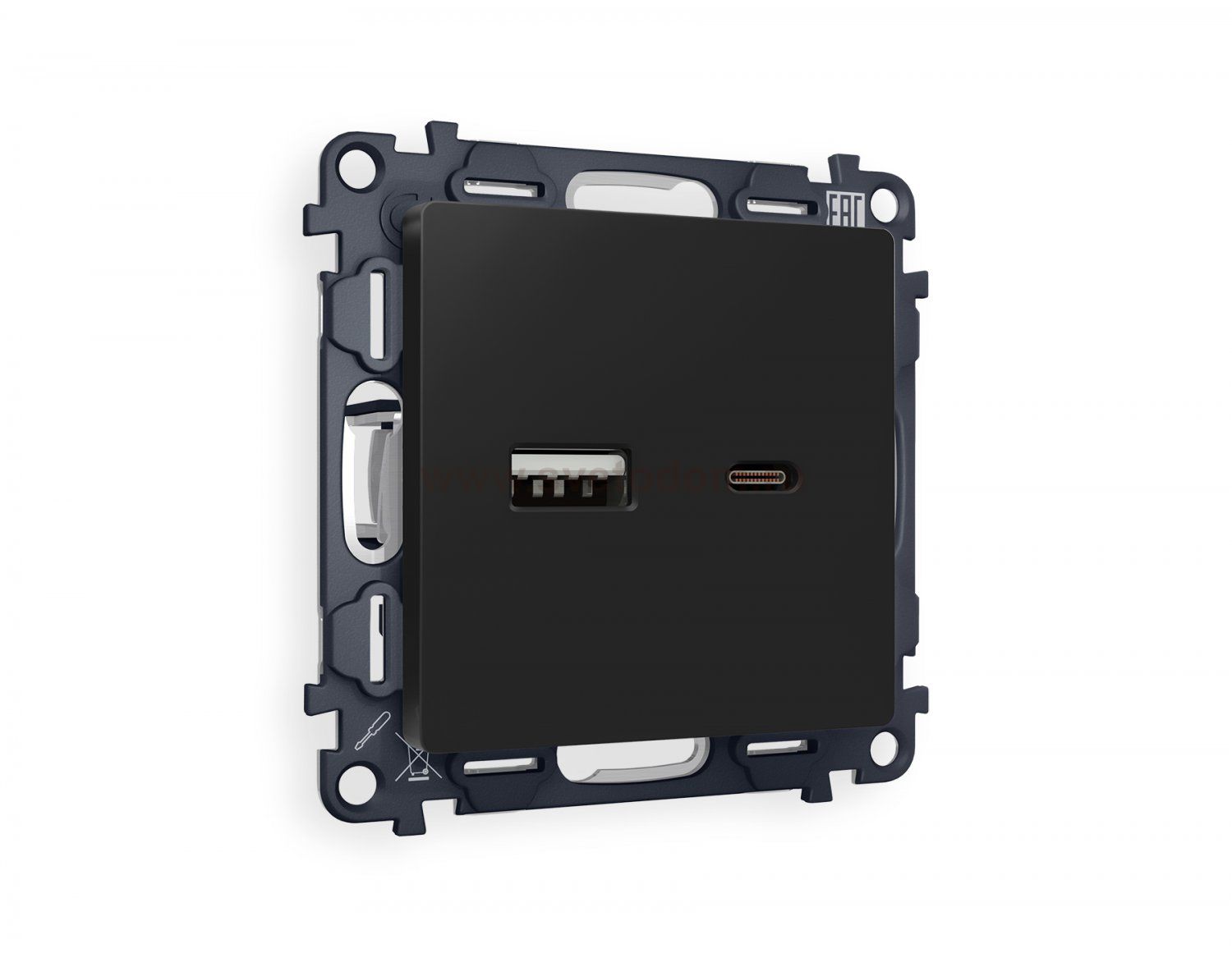 Комплект механизма розетки ALFA MA811010 Черный матовый 2USB A+C 20W быстрая зарядка QUANT Ambrella Volt