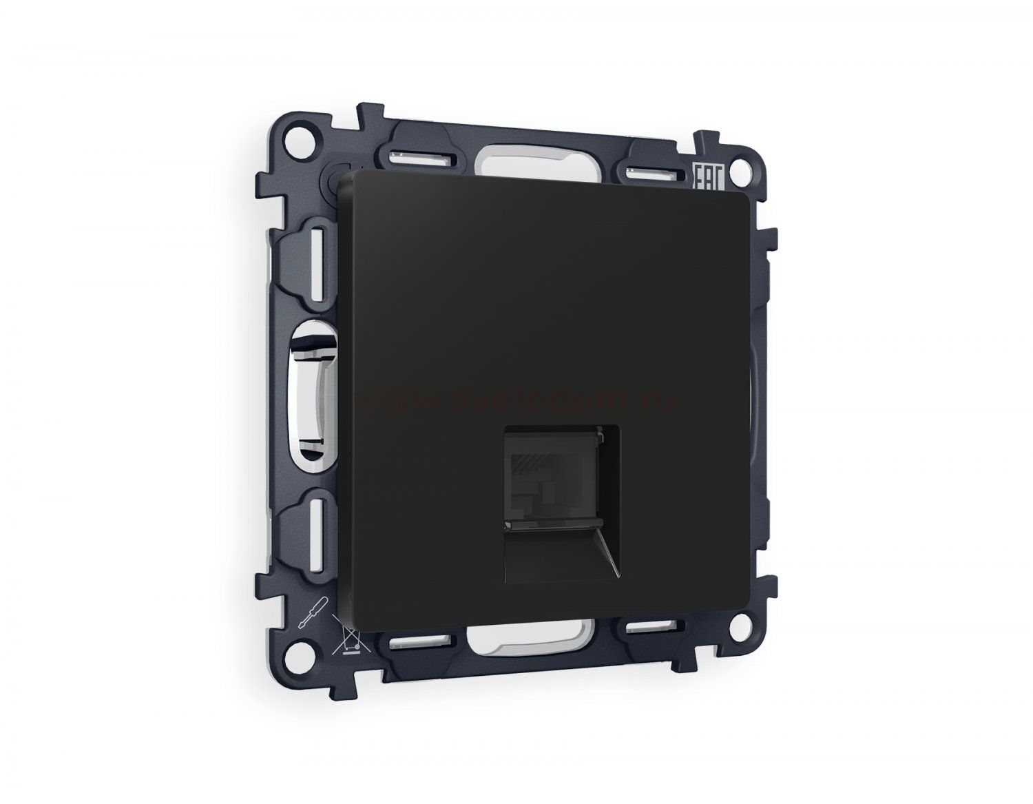 Комплект механизма компьютерной розетки ALFA MA812010 Черный матовый RJ-45(8P8C) CAT6 с защитной шторкой QUANT Ambrella Volt