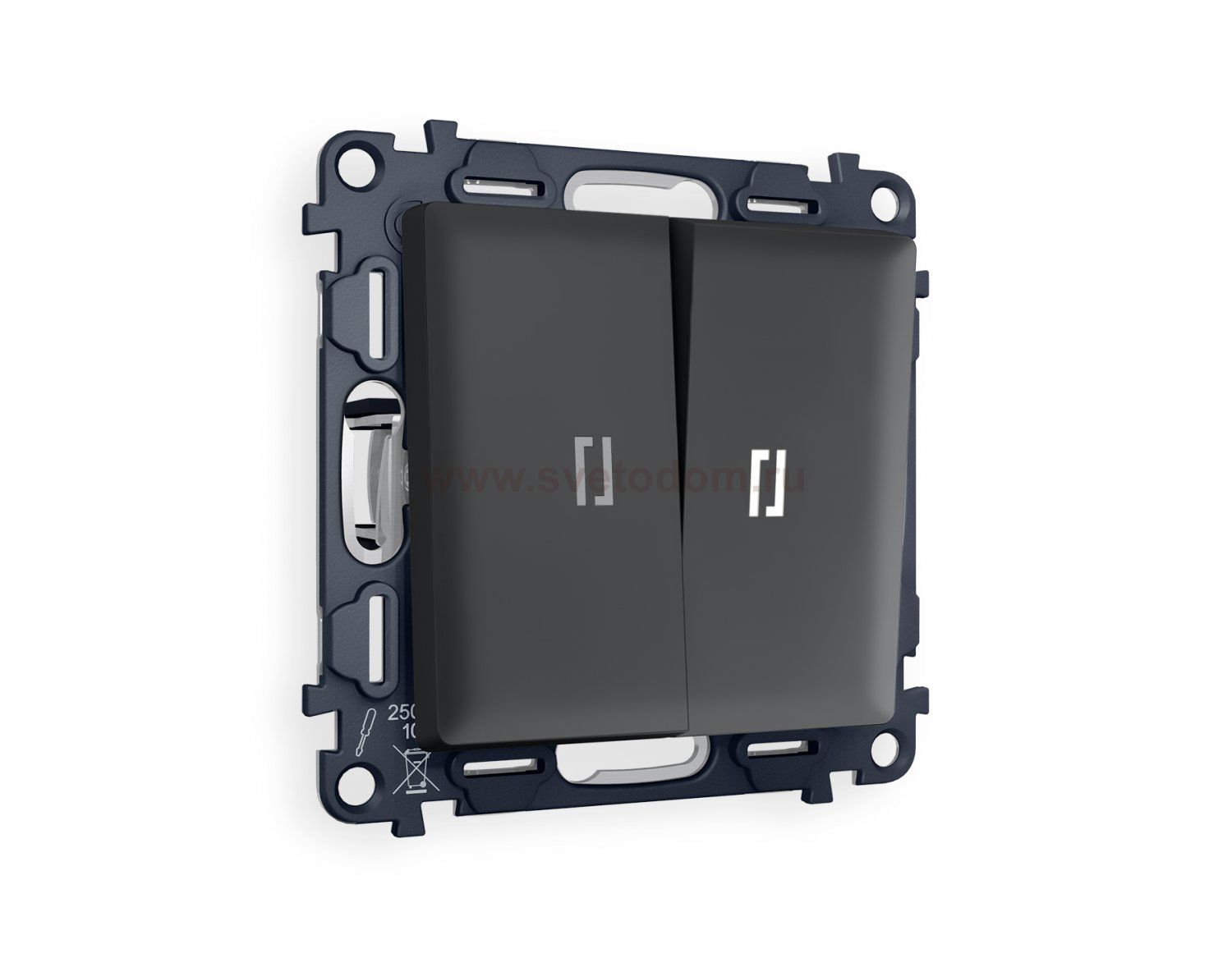 Комплект механизма 2-клавишного выключателя с подсветкой 5600K ALFA MA904015 Графит мягкое касание QUANT Ambrella Volt