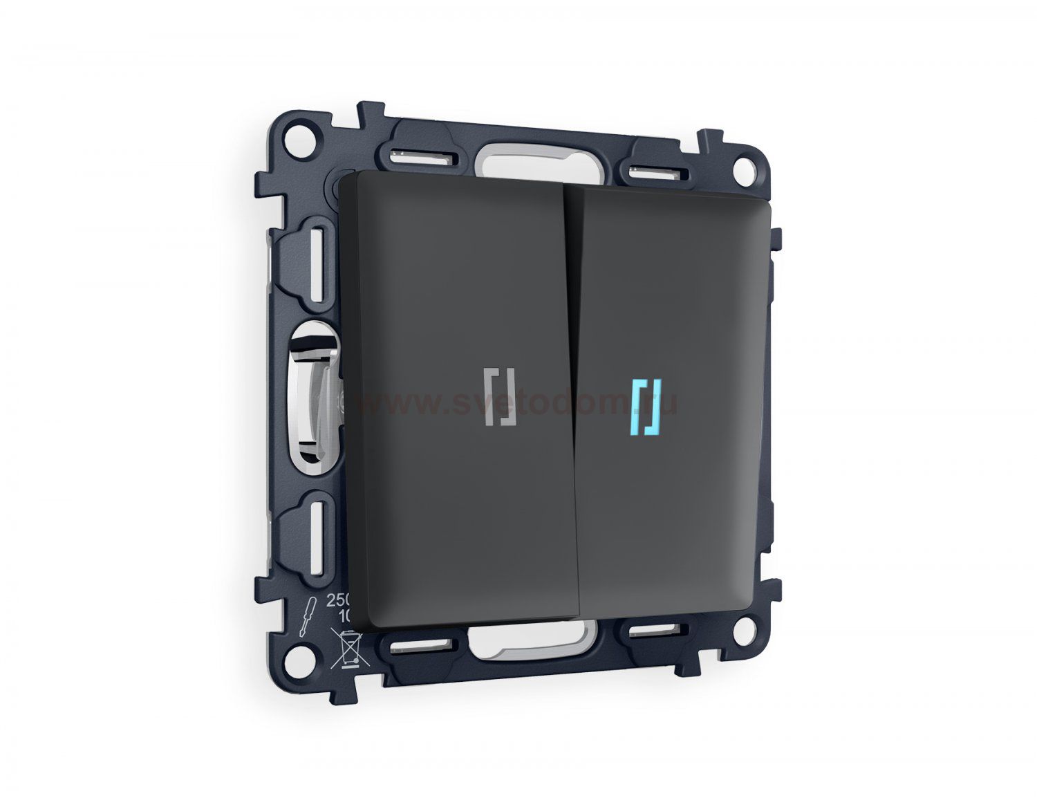 Комплект механизма 2-клавишного выключателя с подсветкой 10000K ALFA MA904020 Графит мягкое касание QUANT Ambrella Volt