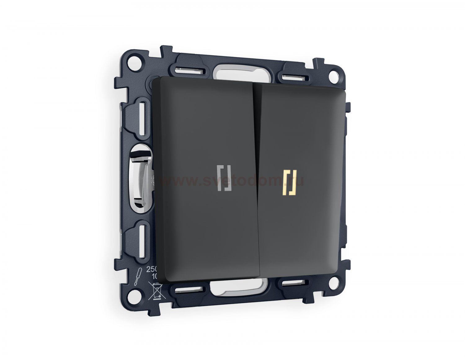 Комплект механизма 2-клавишного проходного выключателя с подсветкой 3200K ALFA MA904030 Графит мягкое касание QUANT Ambrella Volt