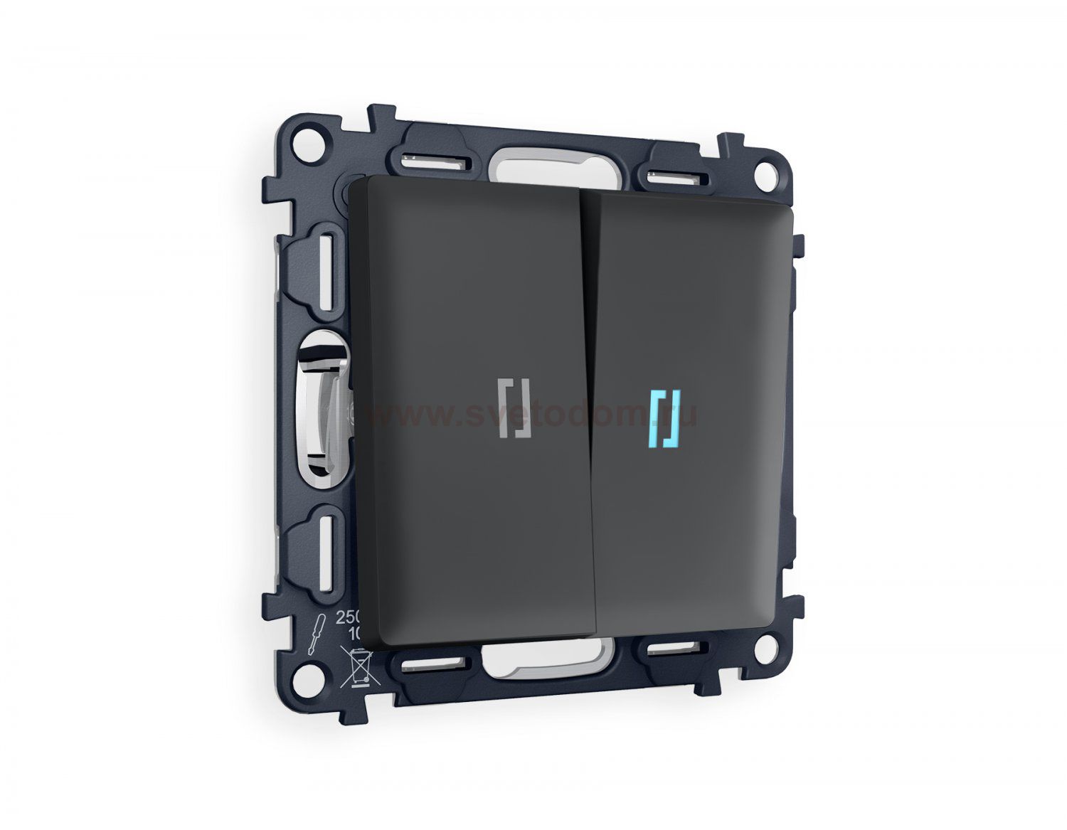 Комплект механизма 2-клавишного проходного выключателя с подсветкой 10000K ALFA MA904040 Графит мягкое касание QUANT Ambrella Volt