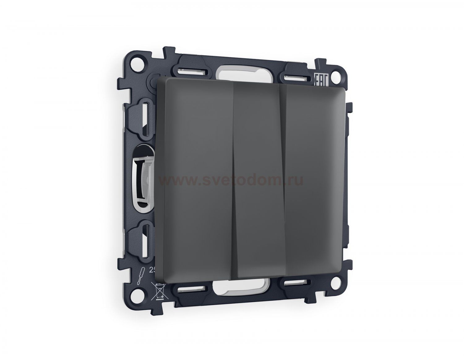 Комплект механизма 3-клавишного выключателя ALFA MA905010 Графит мягкое касание QUANT Ambrella Volt